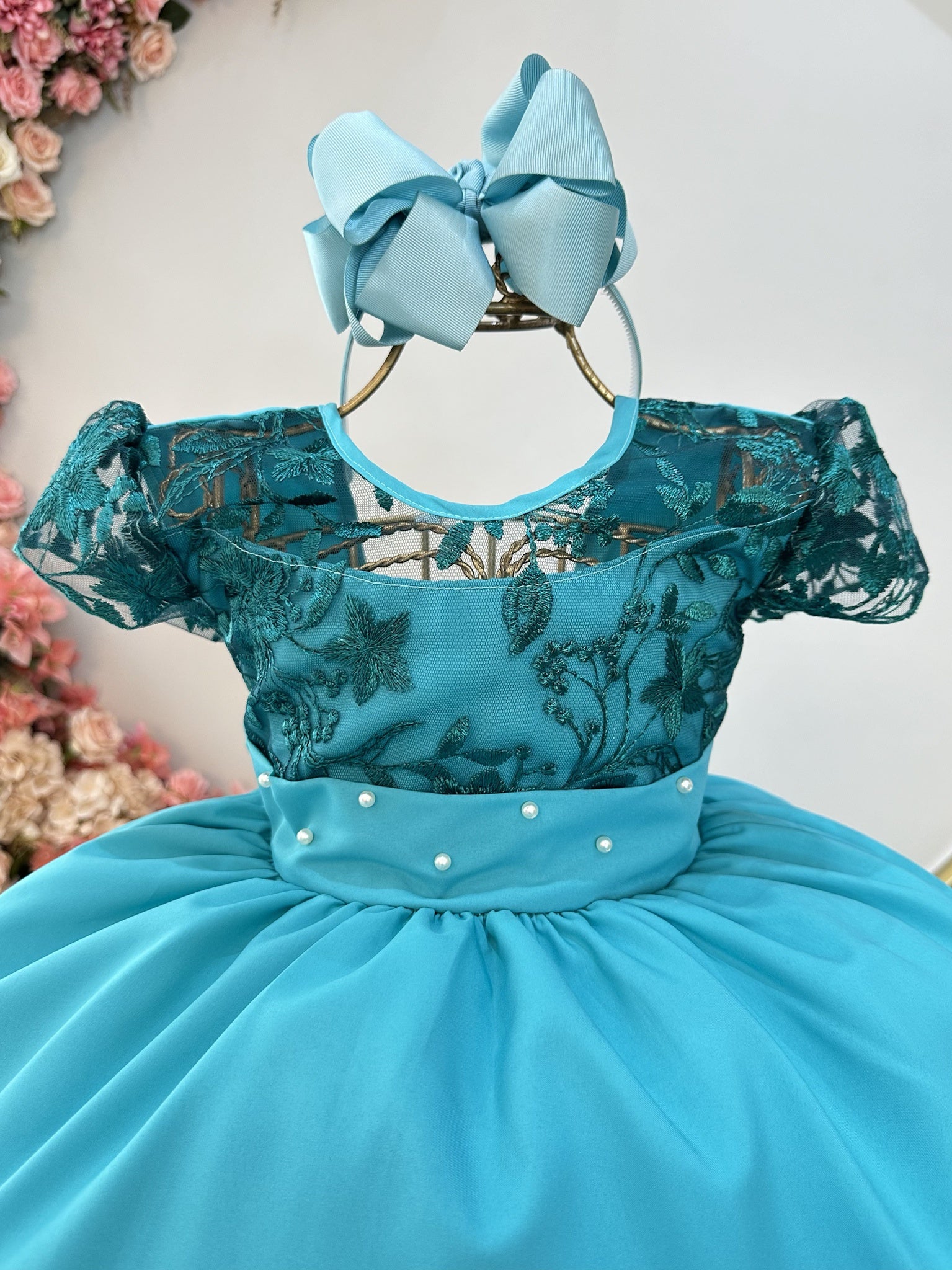 Vestido Infantil Verde Bandeira Busto Com Renda Damas Longo