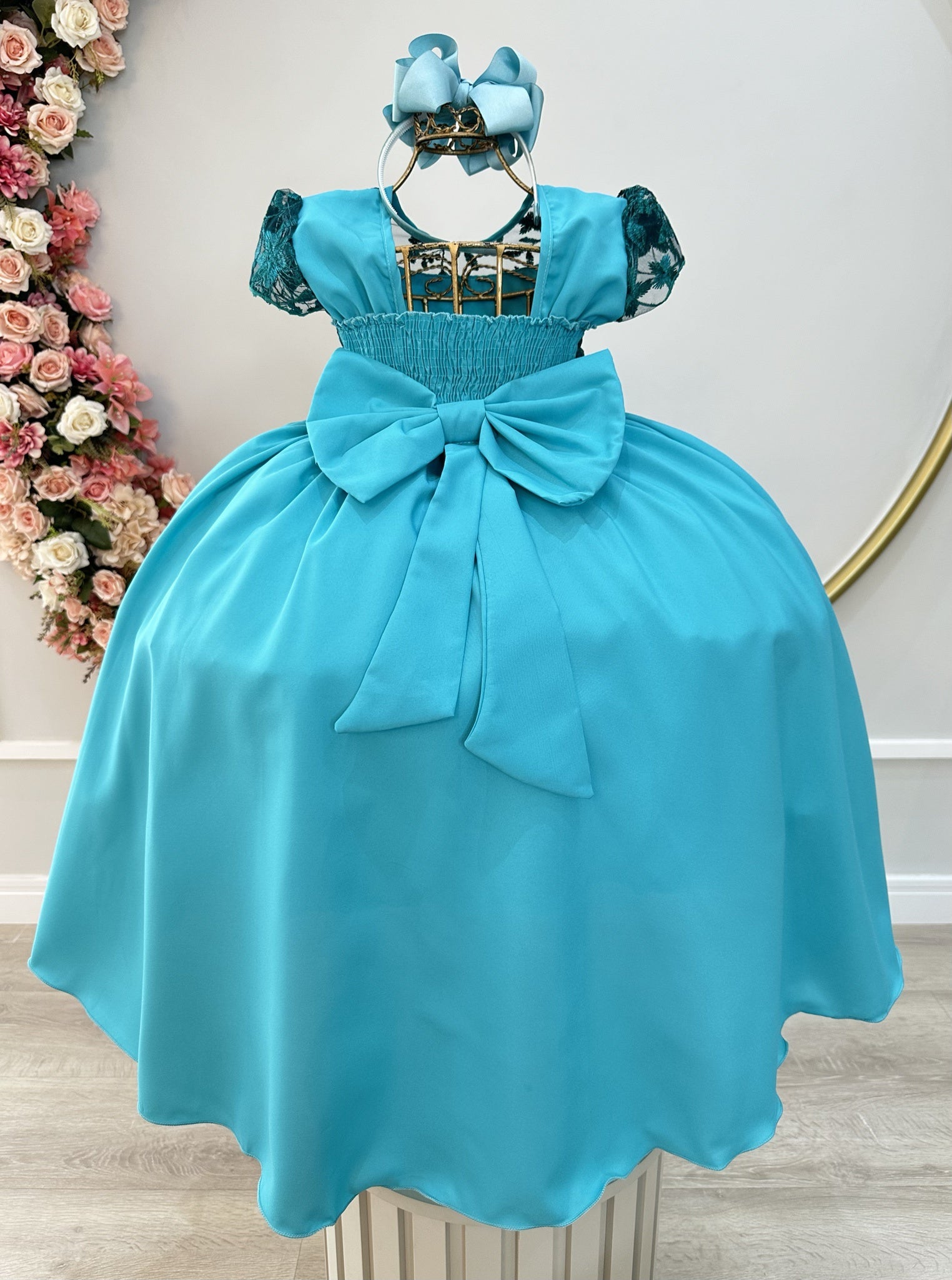 Vestido Infantil Verde Bandeira Busto Com Renda Damas Longo