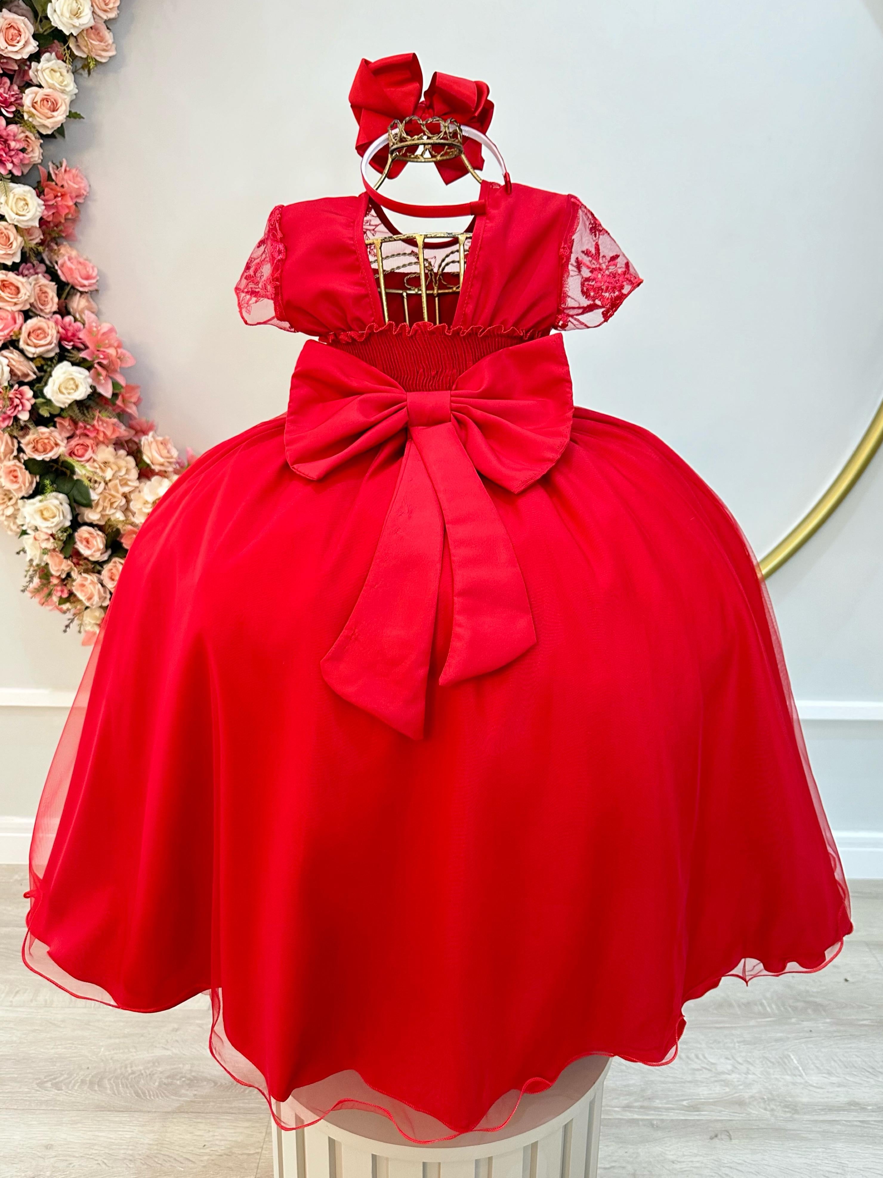 Vestido Infantil Vermelho Busto C/ Renda Damas Longo Luxo