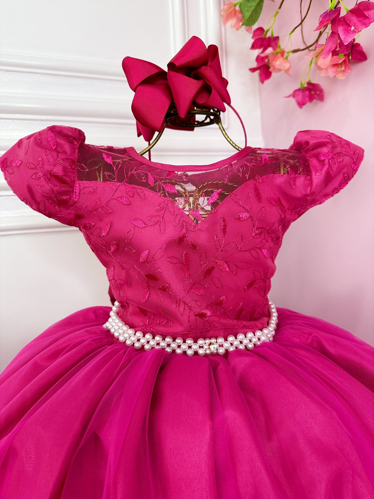 Vestido Infantil Casamento Dama Honra Pink C/ Renda Realeza
