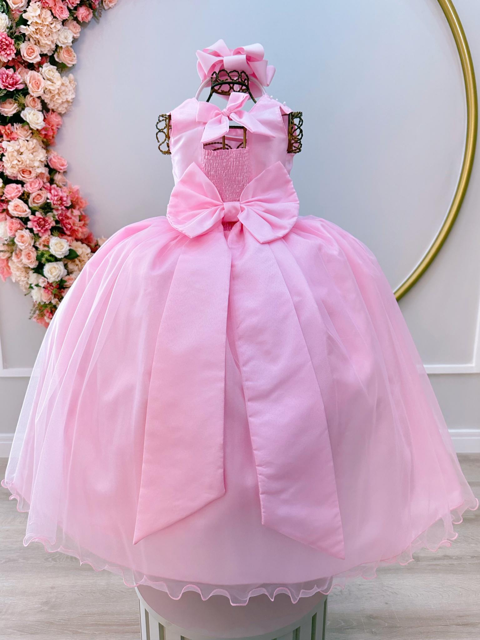 Vestido Infantil Rosa Damas de Honra Casamentos C/ Broche