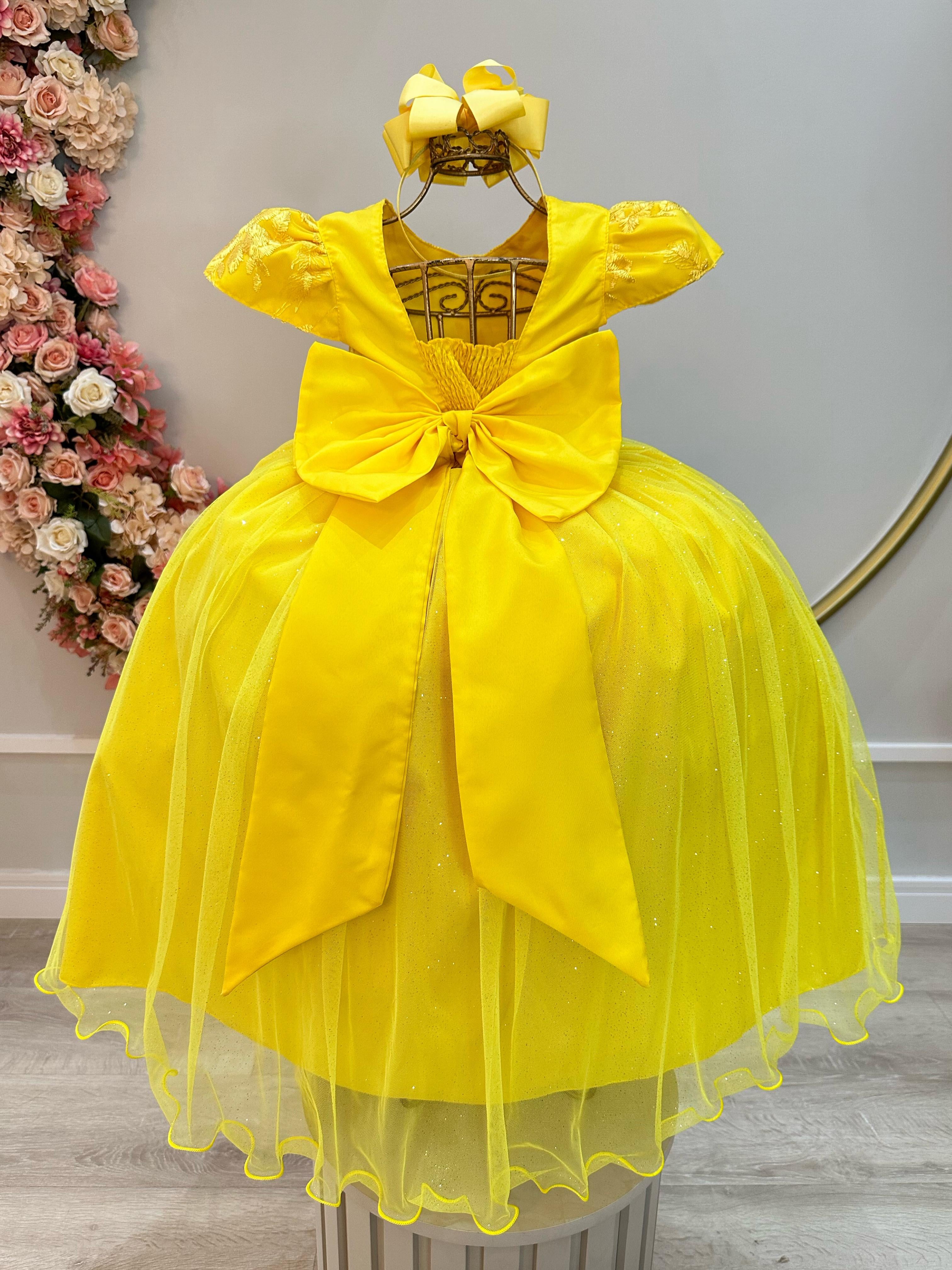 Vestido Infantil Amarelo C/ Renda Daminhas de Honra Longo