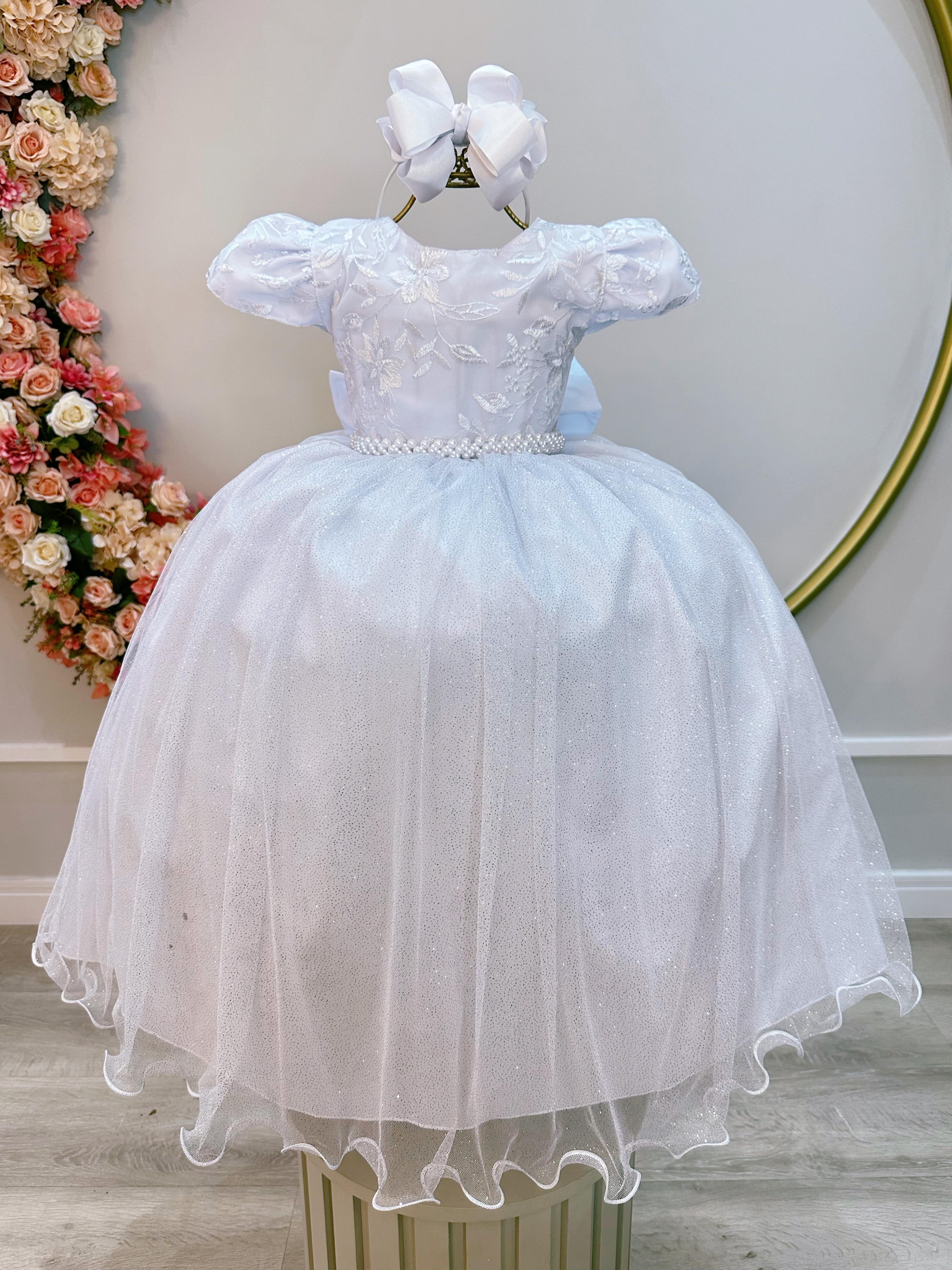 Vestido Infantil Branco C/ Renda Daminhas de Honra Longo