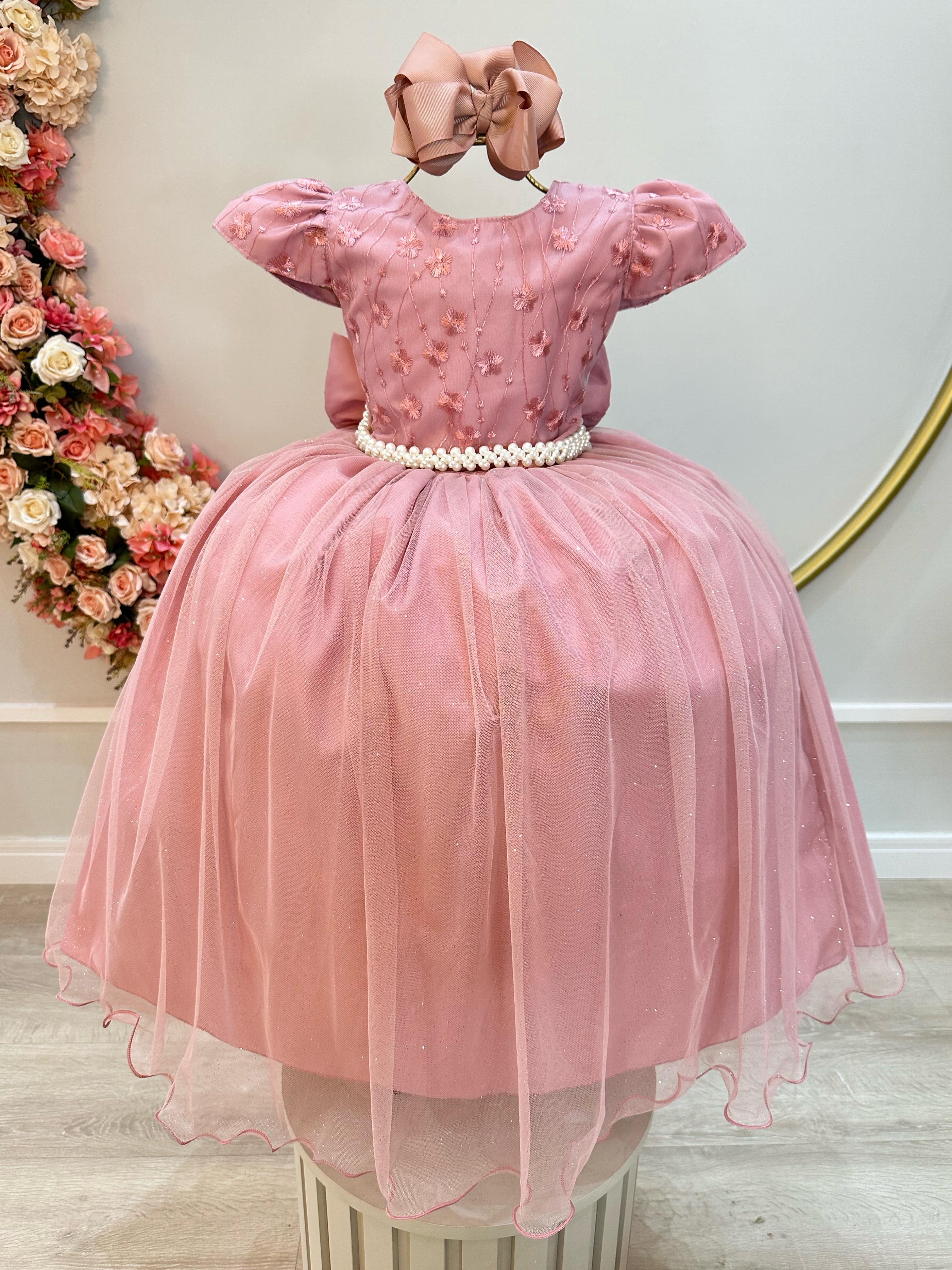 Vestido Infantil Rose C/ Renda Daminhas de Honra Longo