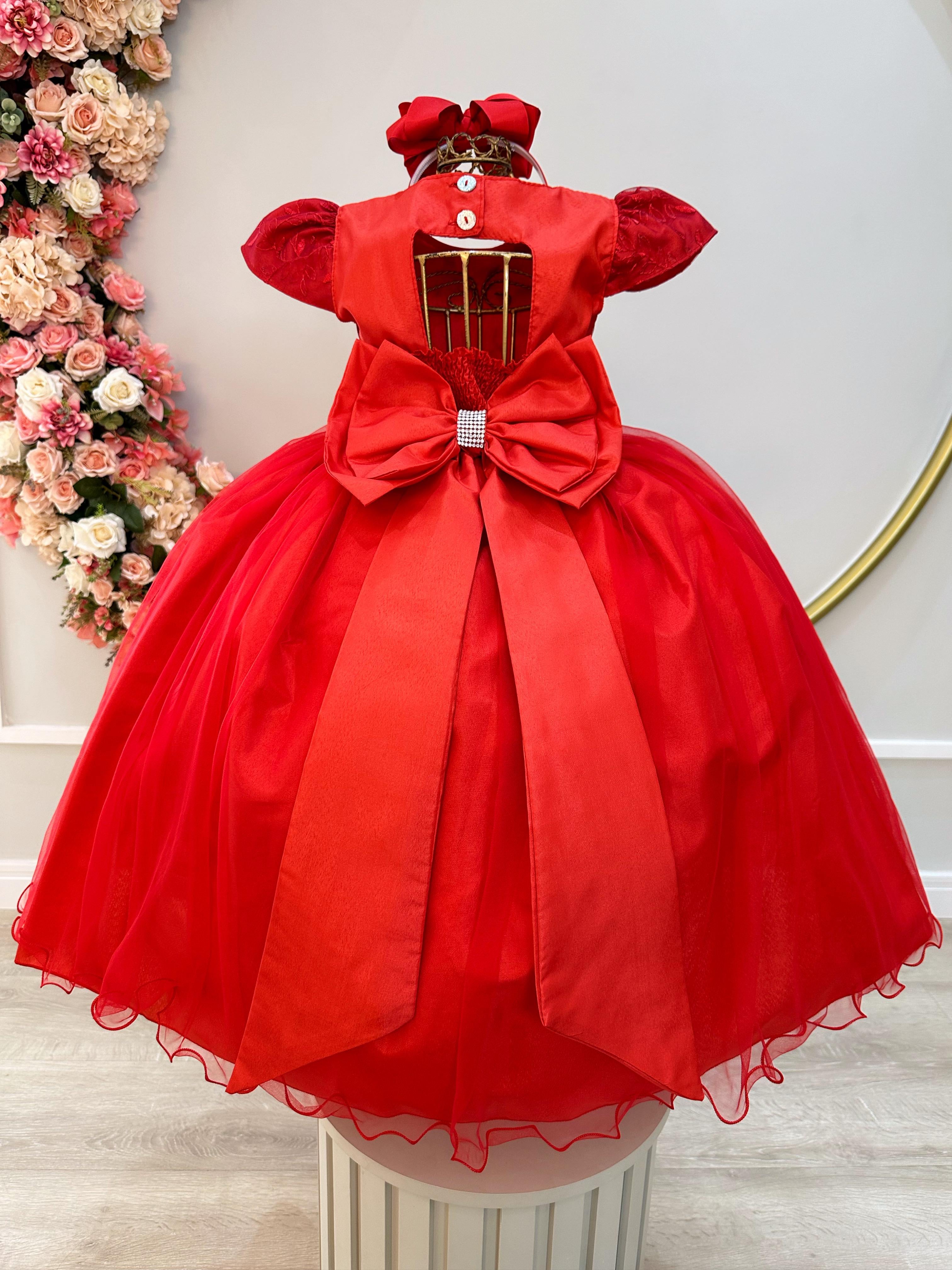 Vestido Infantil Vermelho Renda Damas Honra Casamentos Pérola