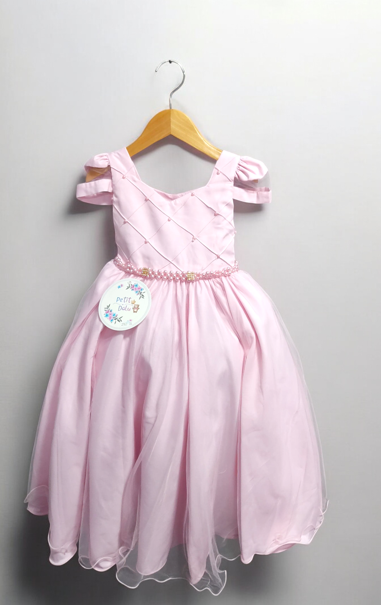 Vestido Infantil Rosa Claro Busto Nervura C/ Pérolas Damas