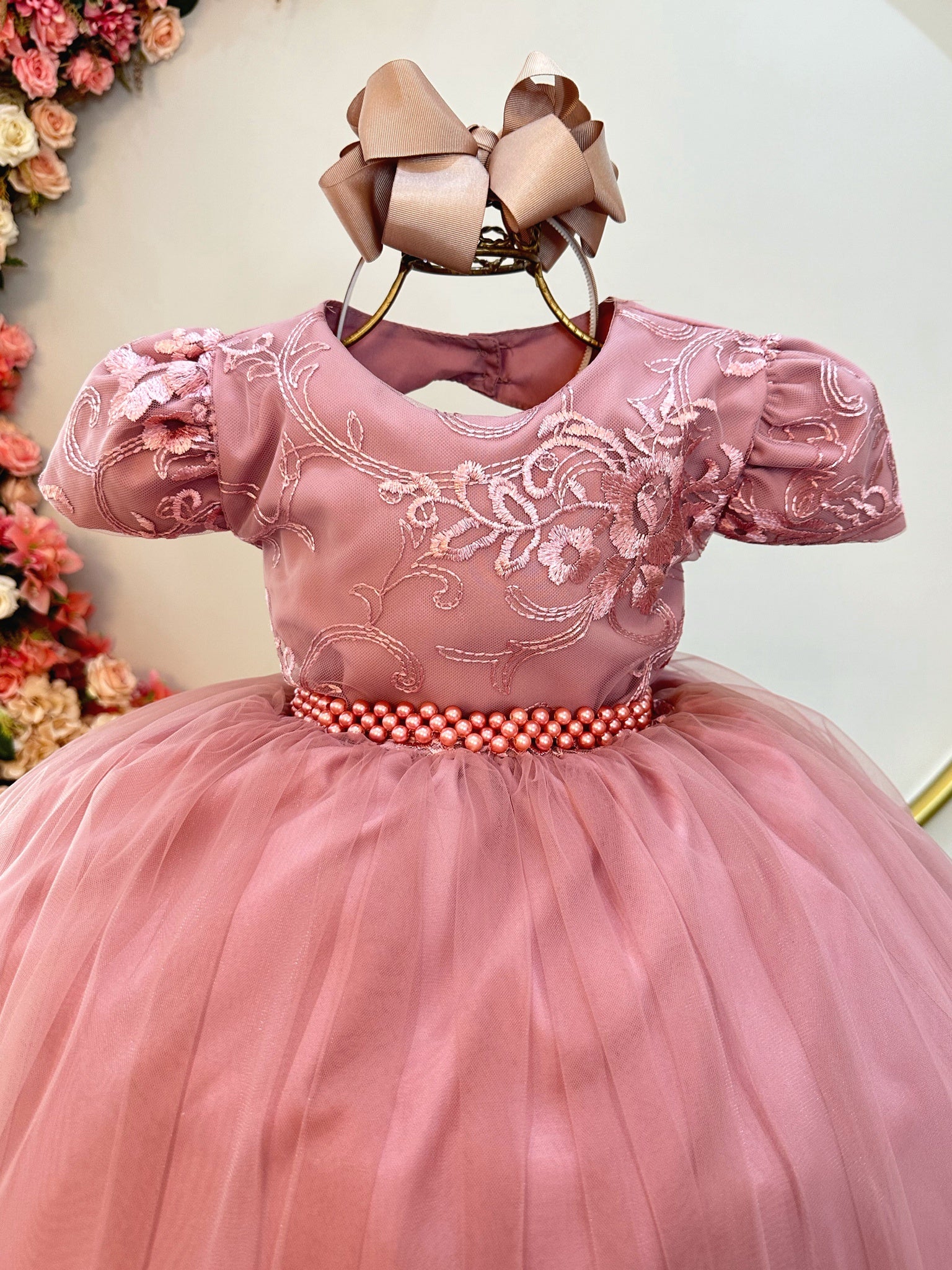 Vestido Infantil Rose Busto C/ Renda Luxo Casamento Festas