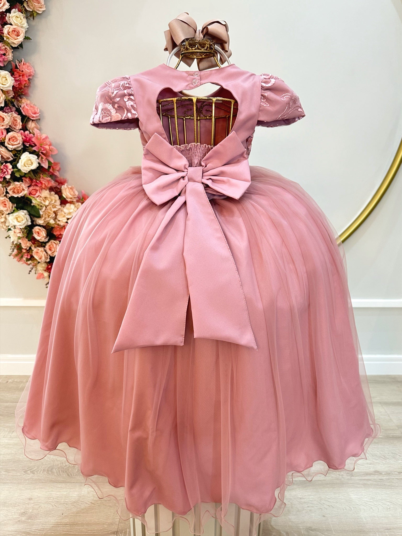 Vestido Infantil Rose Busto C/ Renda Luxo Casamento Festas