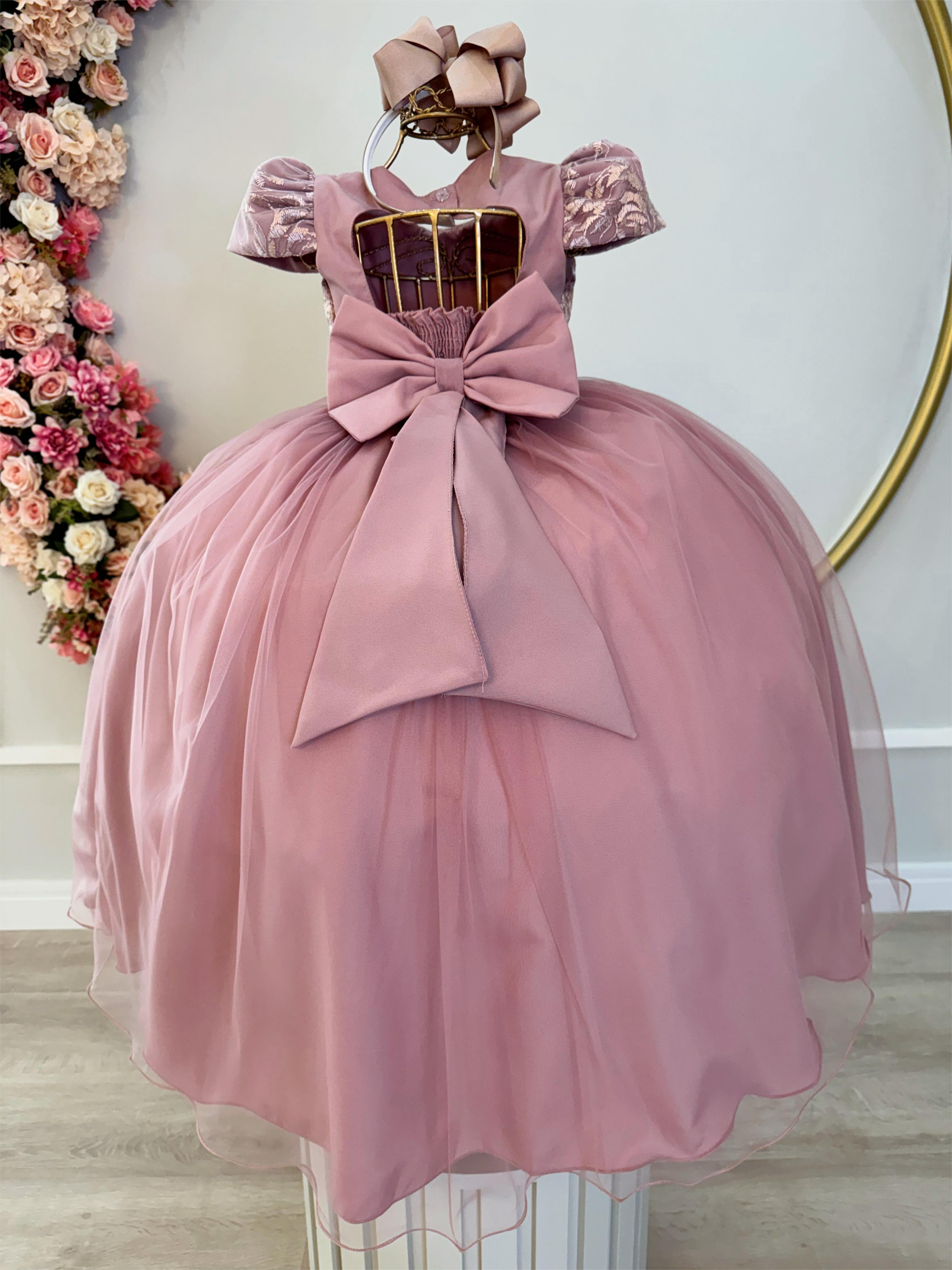 Vestido Infantil Rose Damas Luxo C/ Renda e Pérolas