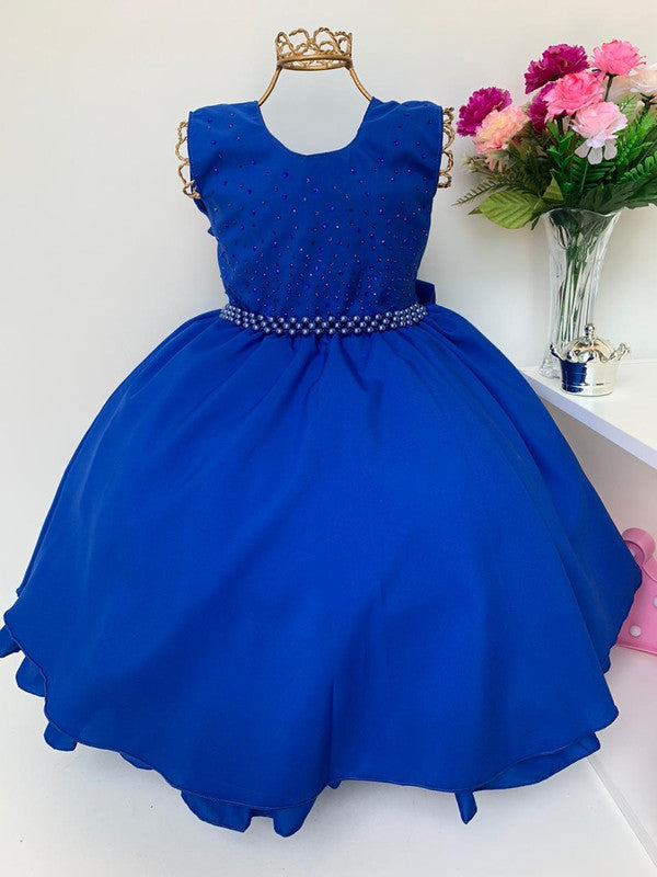 Vestido Infantil Azul Escuro Princesa Luxo Festa Aniversário