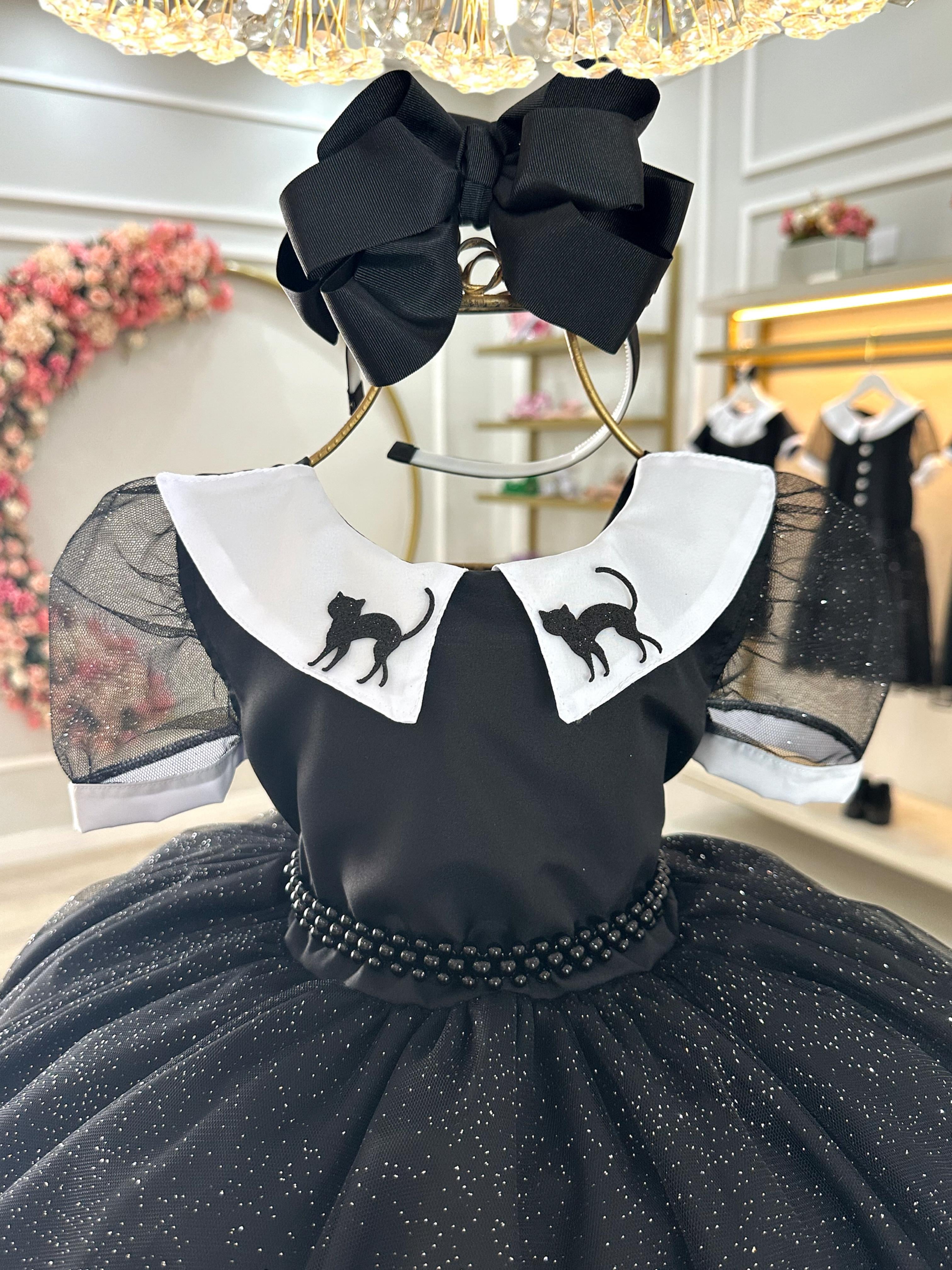 Vestido Fantasia Infantil Preto Wandinha Addams Festas