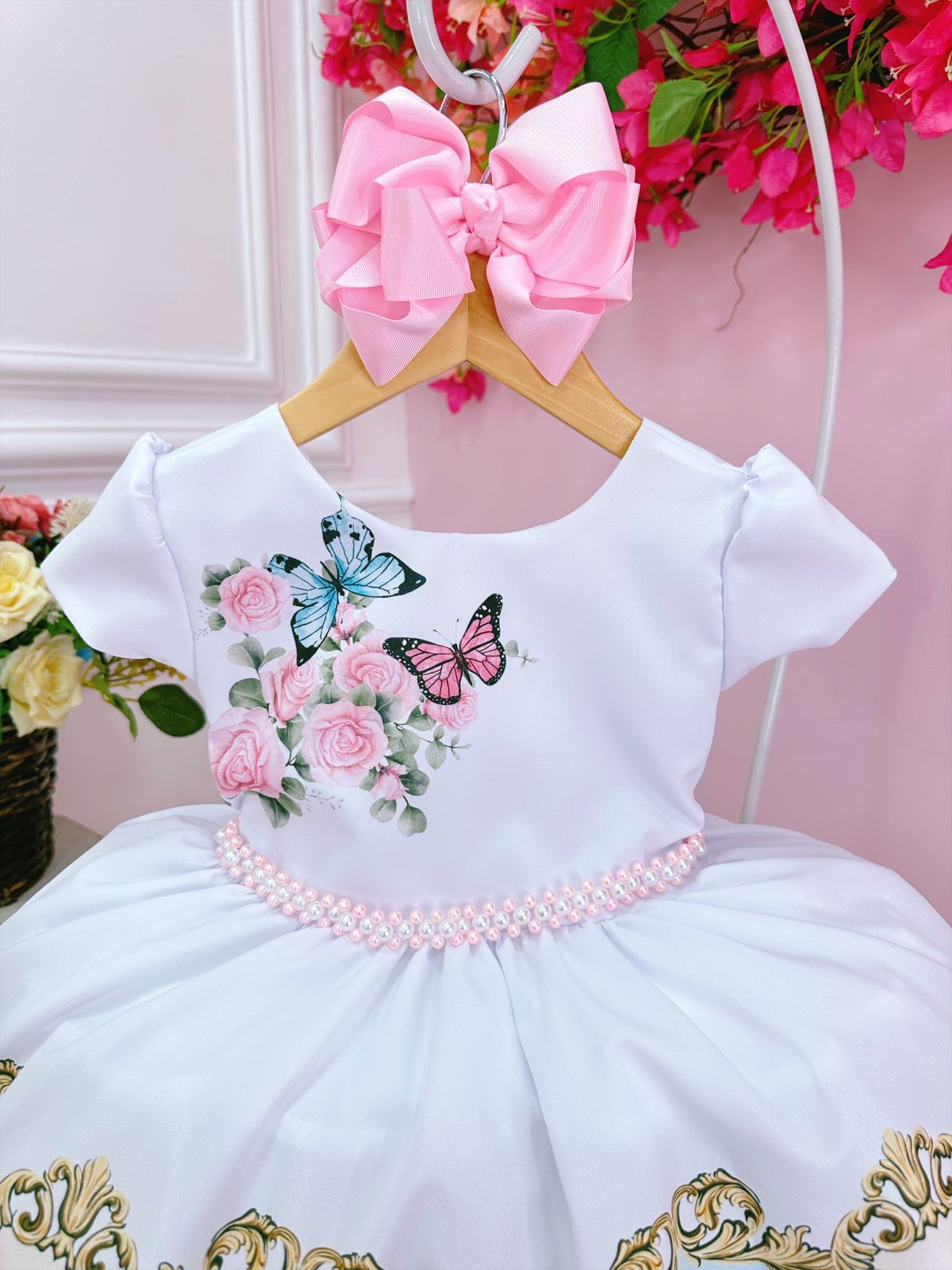 Vestido Infantil Branco Jardim das Borboletas Encantado