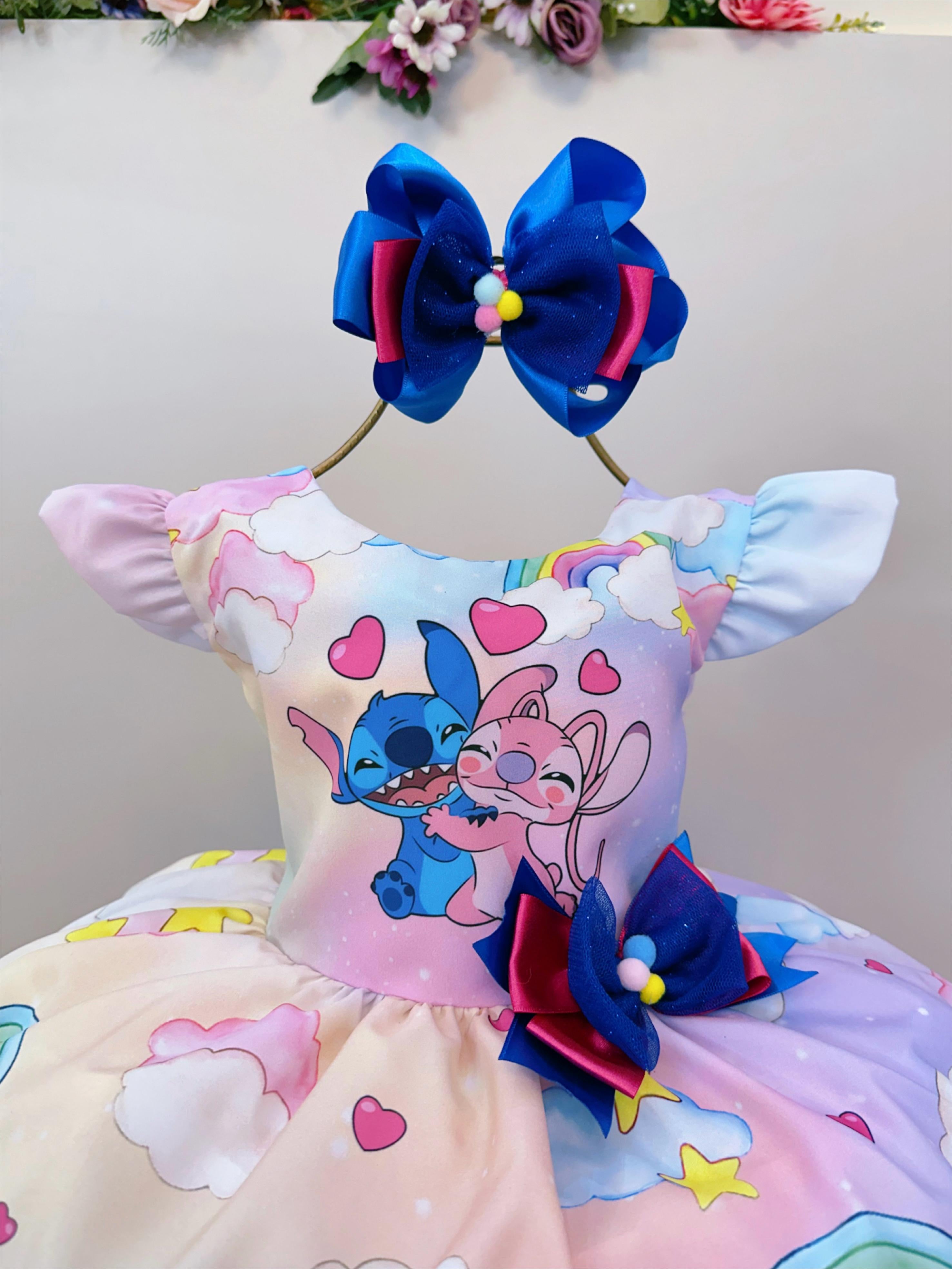Vestido Infantil Lilo Stitch e Angel Apaixonados Colorido