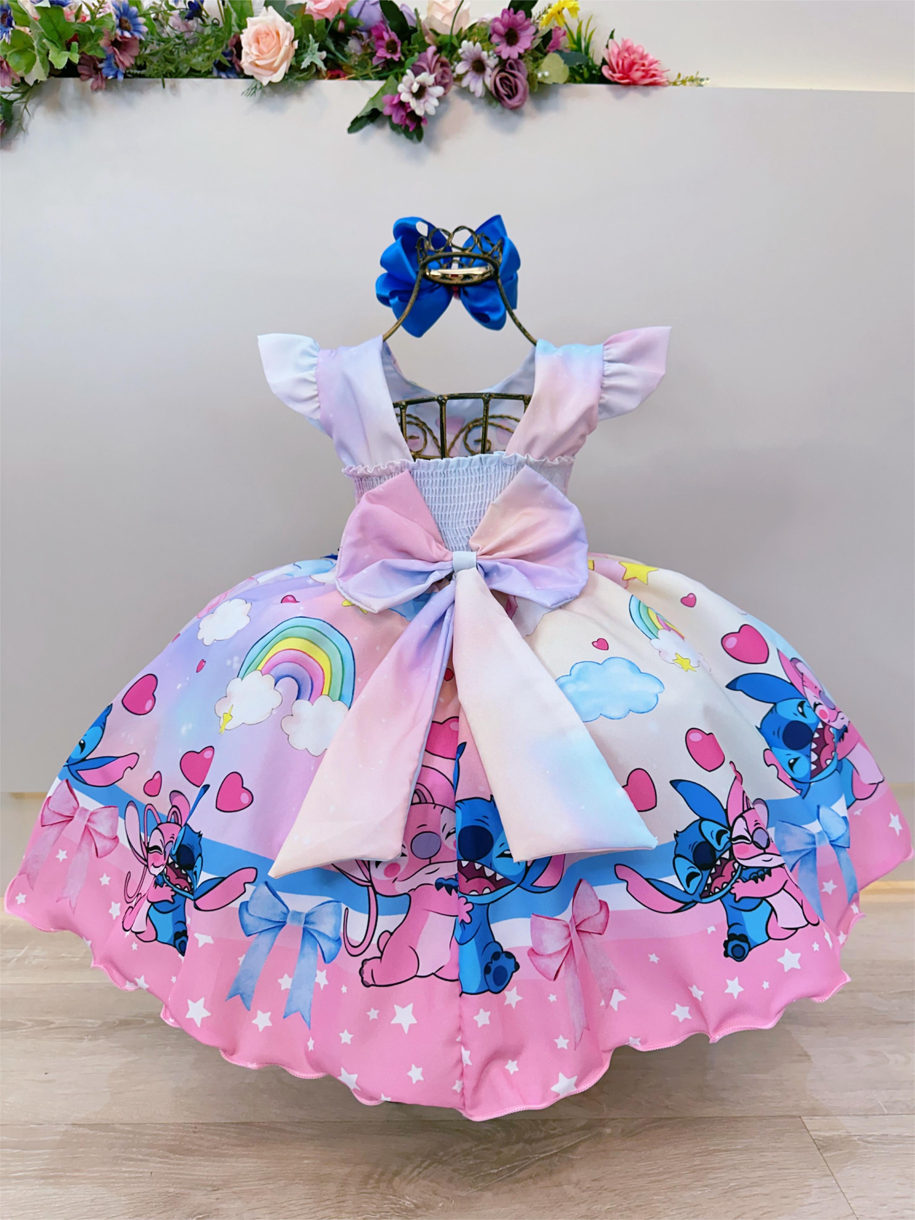 Vestido Infantil Lilo Stitch e Angel Apaixonados Colorido