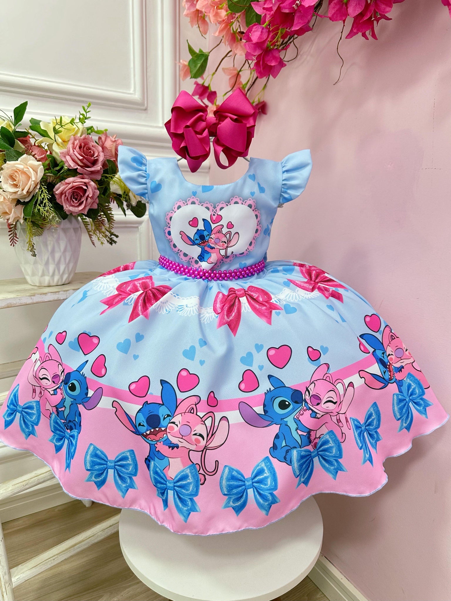 Vestido Infantil Lilo Stitch e Angel Azul Festas