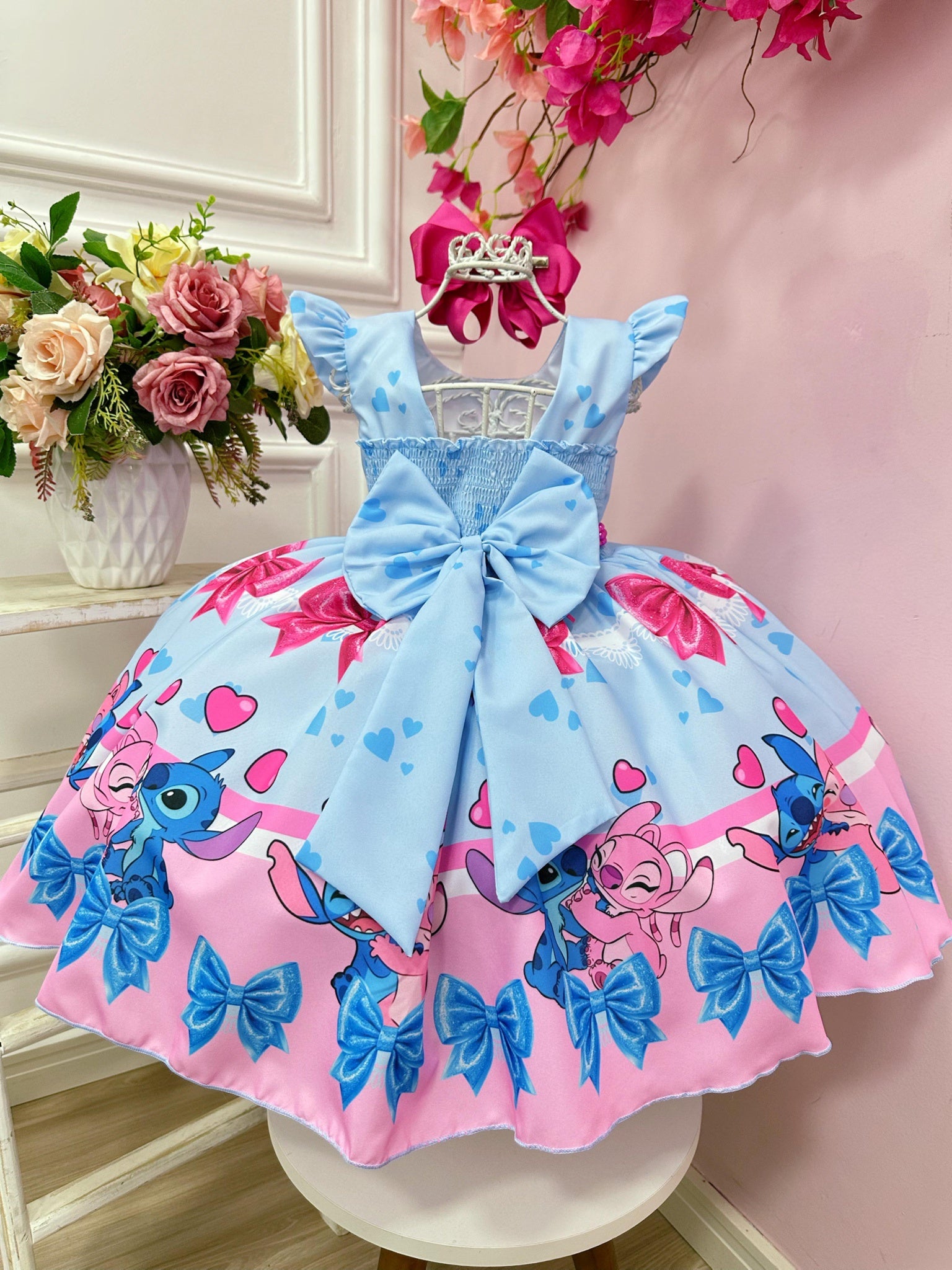 Vestido Infantil Lilo Stitch e Angel Azul Festas