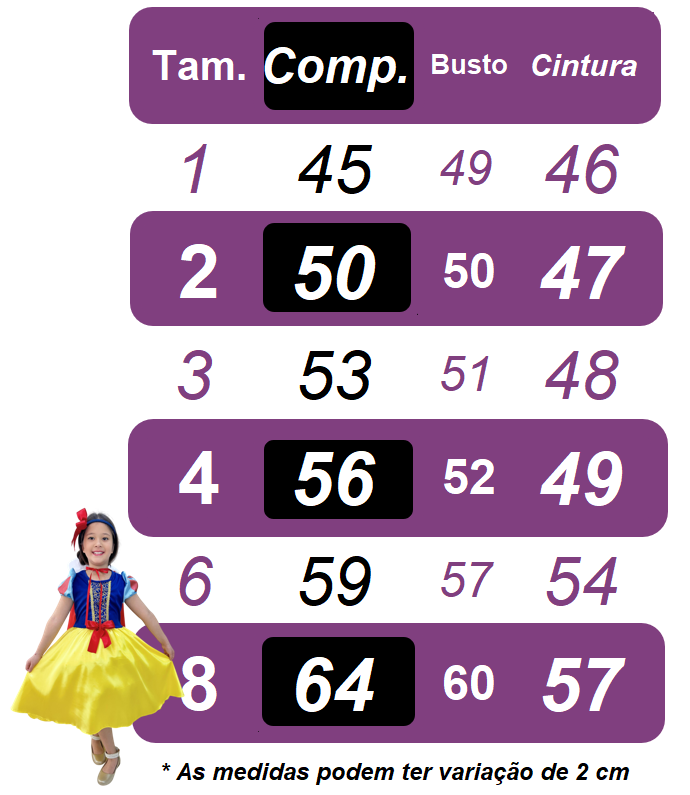 Vestido Infantil Princesa Branca de Neve C/ Babados Strass