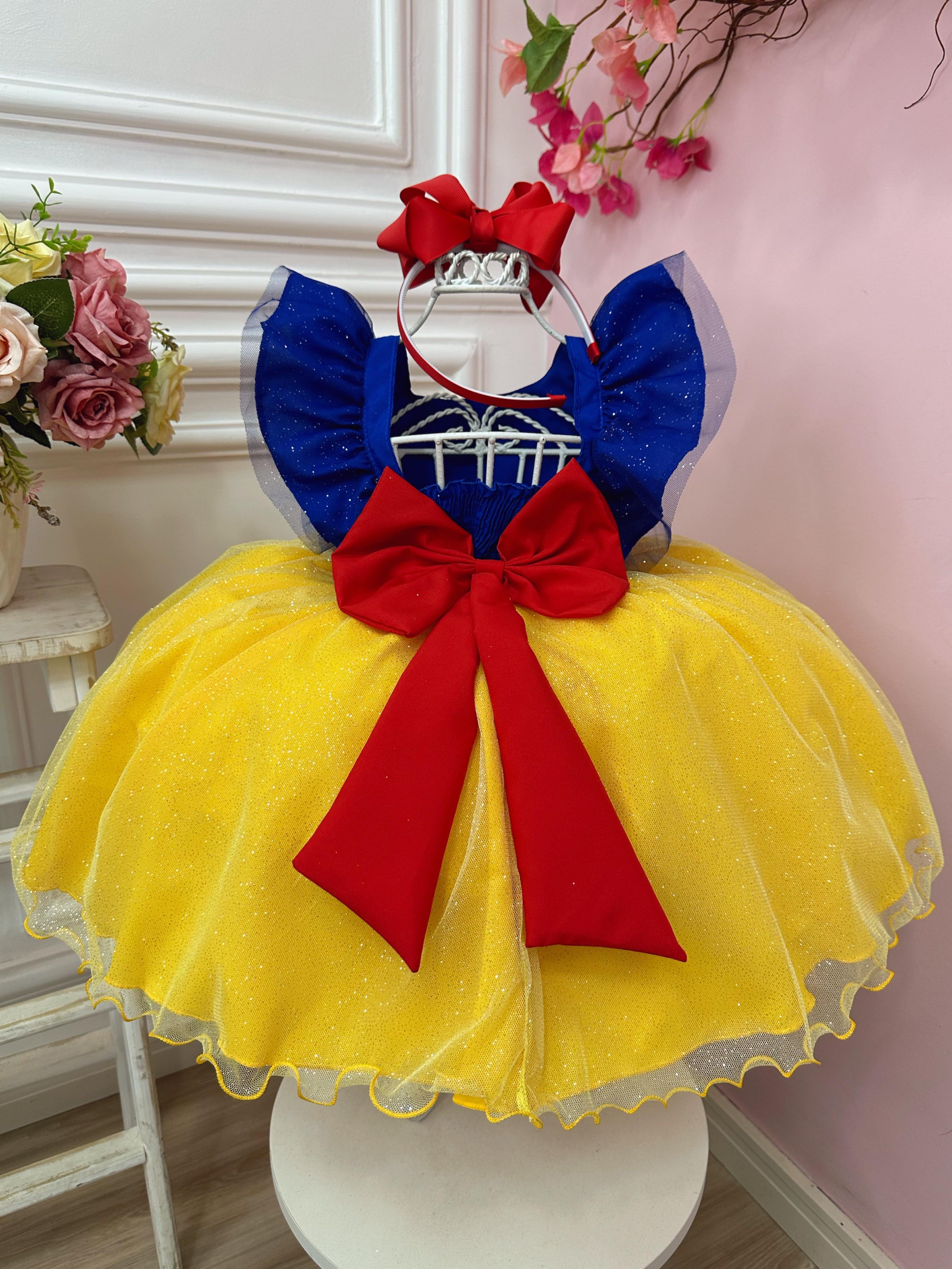 Vestido Infantil Princesa Branca de Neve C/ Babados Strass