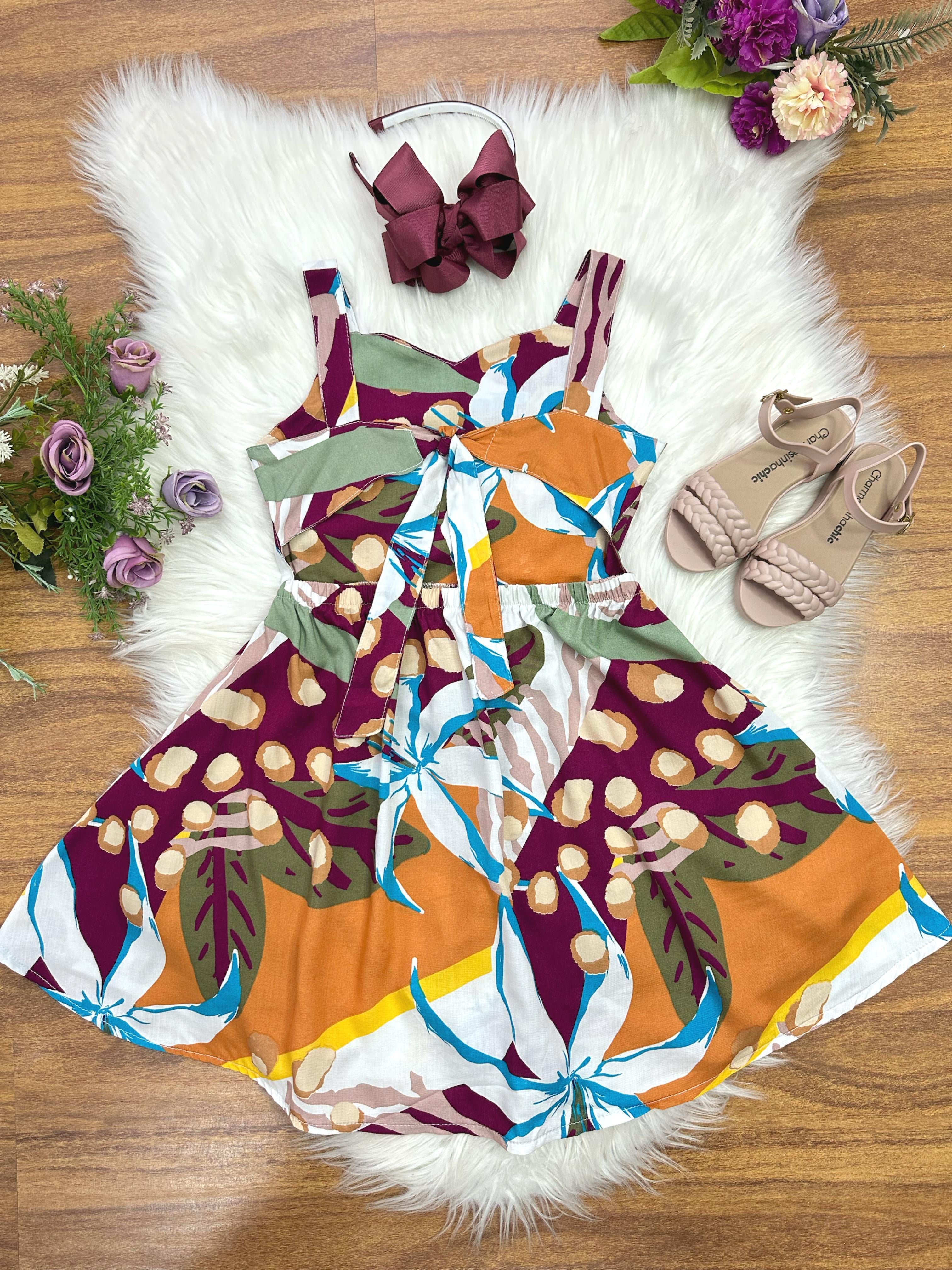 Vestido Infantil Casual Primavera Verão Marsala Florido