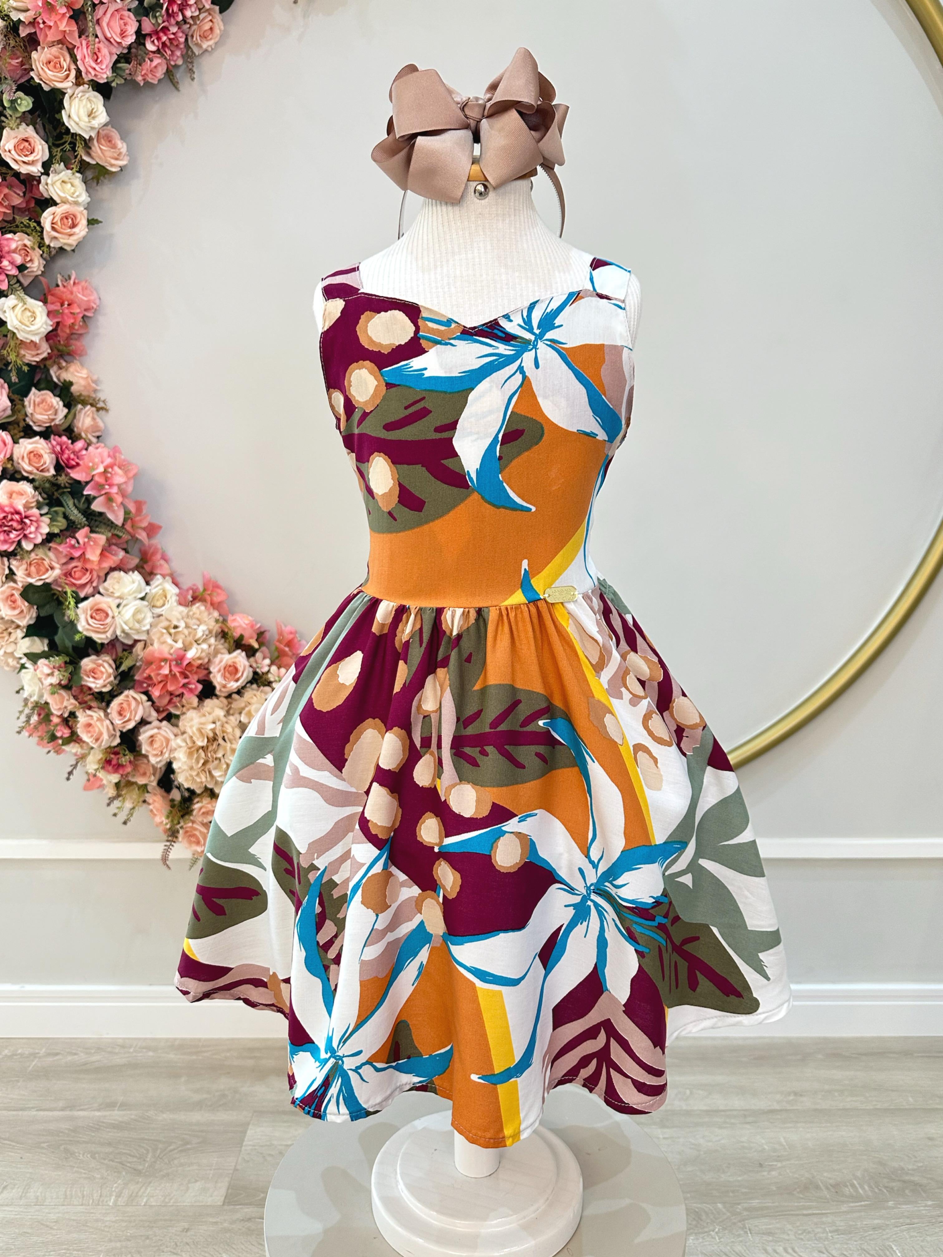 Vestido Infantil Casual Primavera Verão Marsala Florido