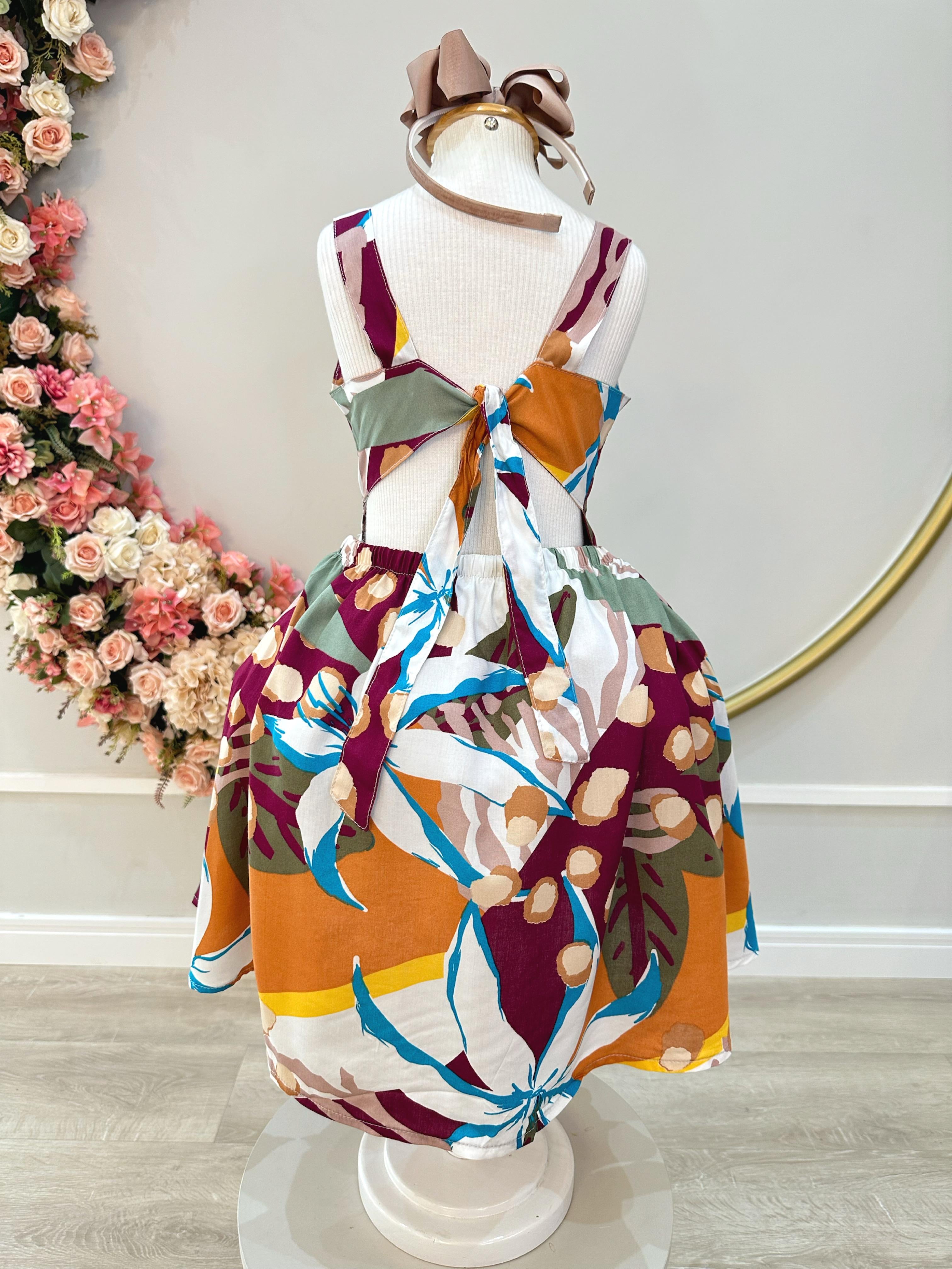 Vestido Infantil Casual Primavera Verão Marsala Florido