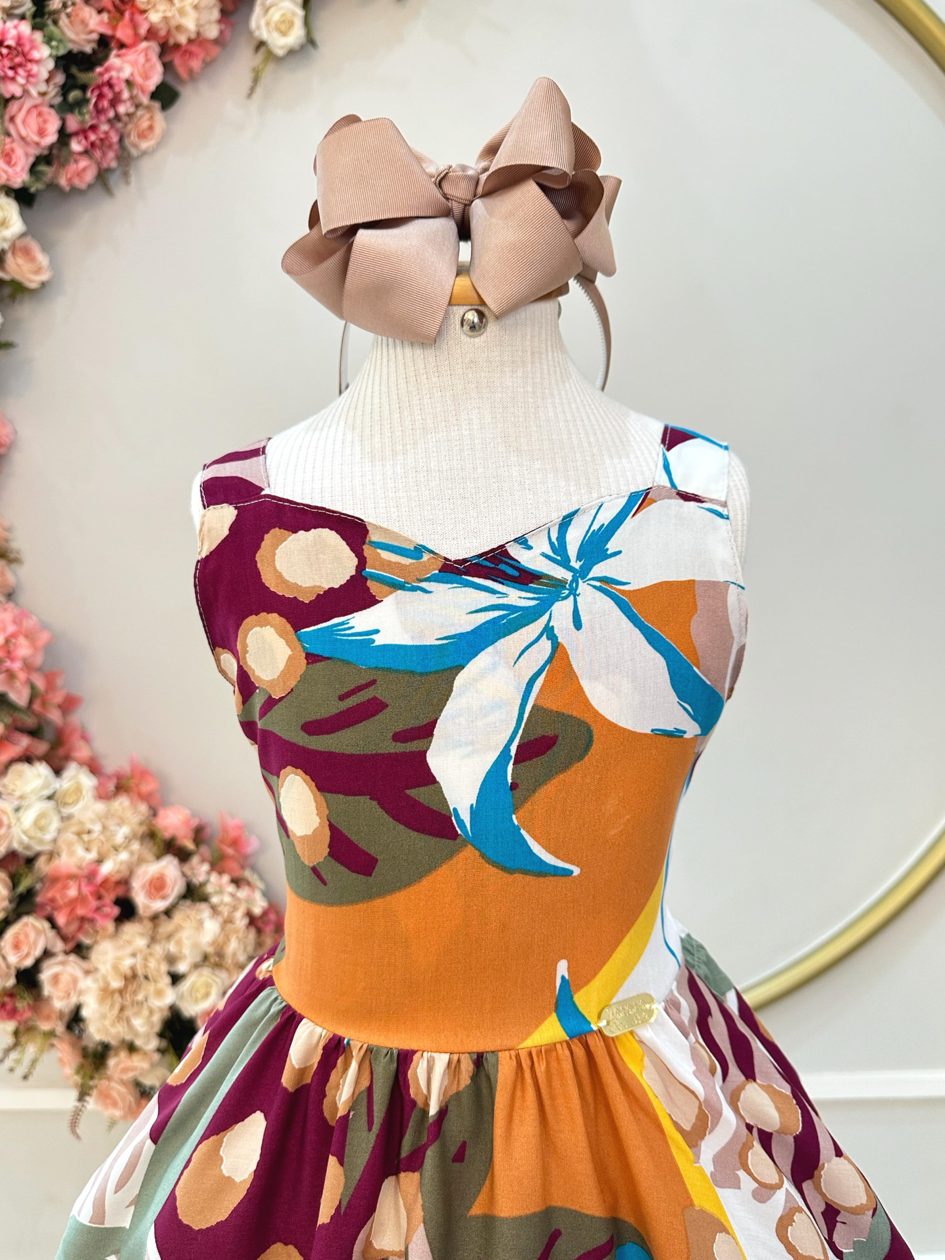 Vestido Infantil Casual Primavera Verão Marsala Florido