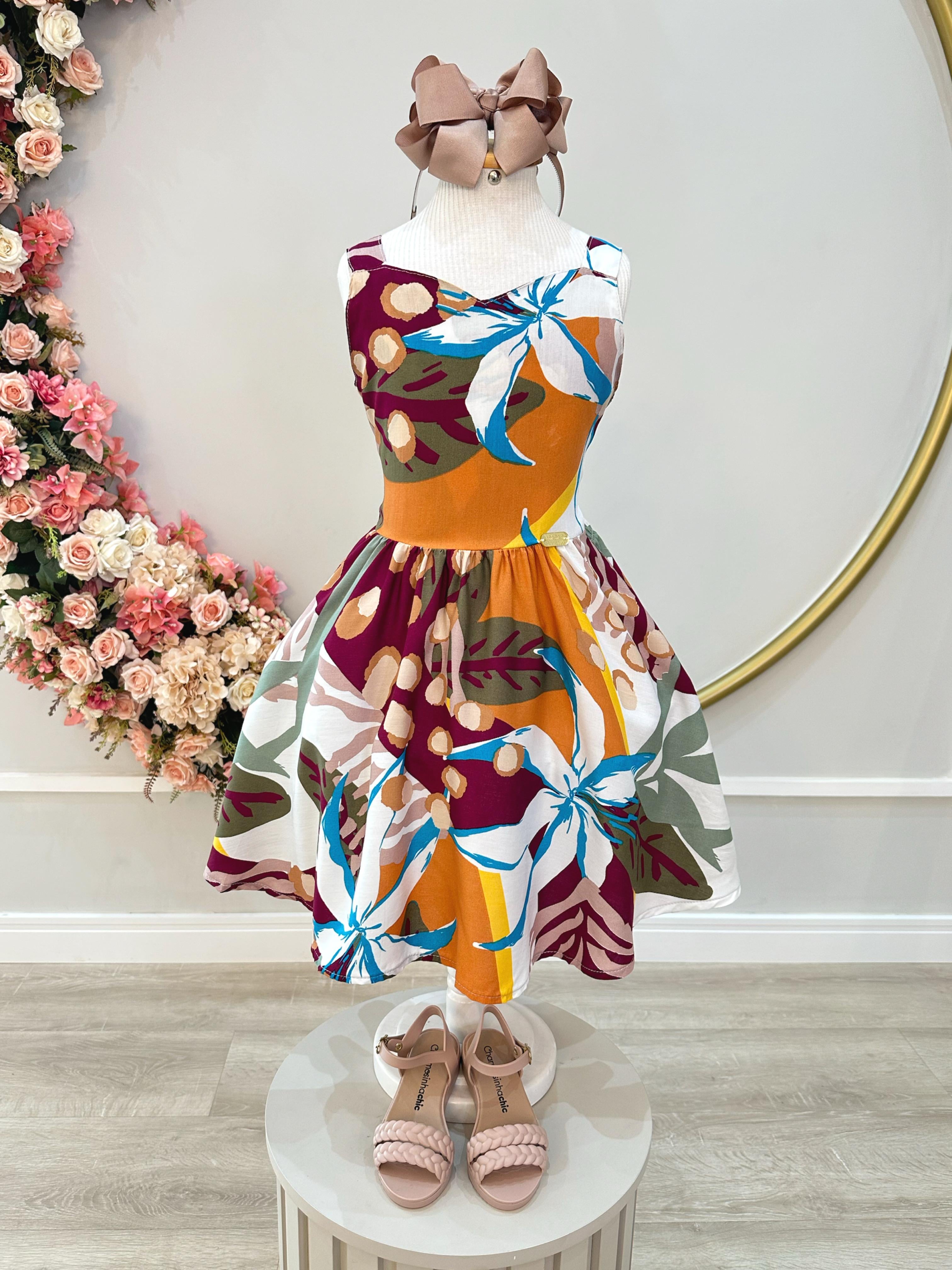 Vestido Infantil Casual Primavera Verão Marsala Florido