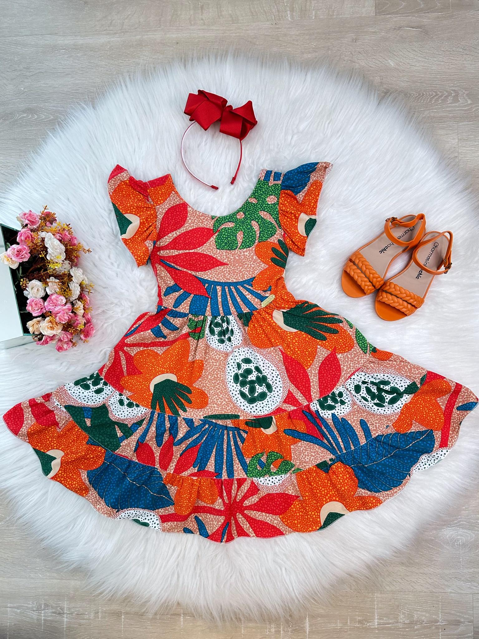 Vestido Infantil Primavera Verão Florido Colorido Luxo