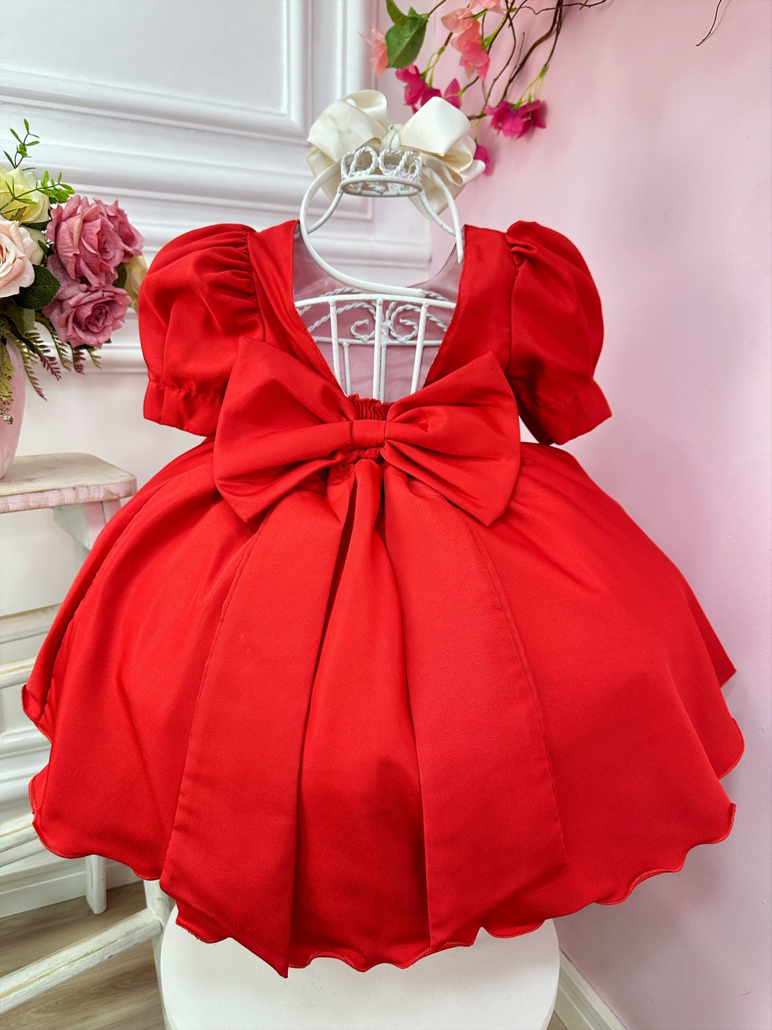 Vestido Infantil Vermelho Broche Flores Aplique Borboletas