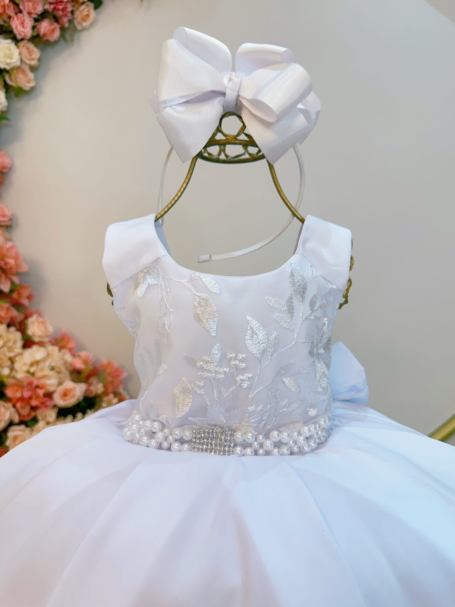 Vestido Infantil Branco Busto C/ Renda Damas Festas