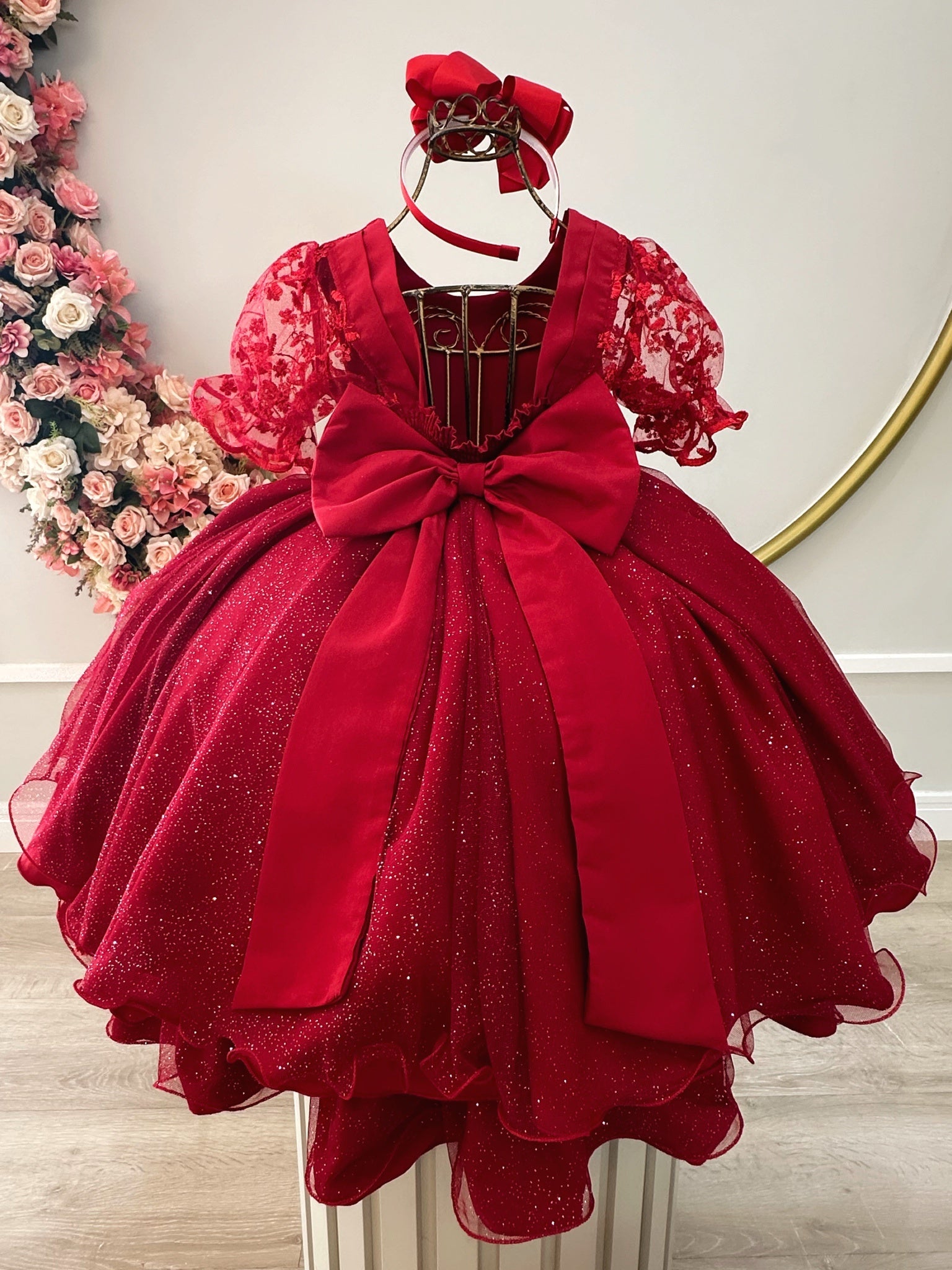 Vestido Infantil Vermelho Com Renda Luxo Daminhas Festas