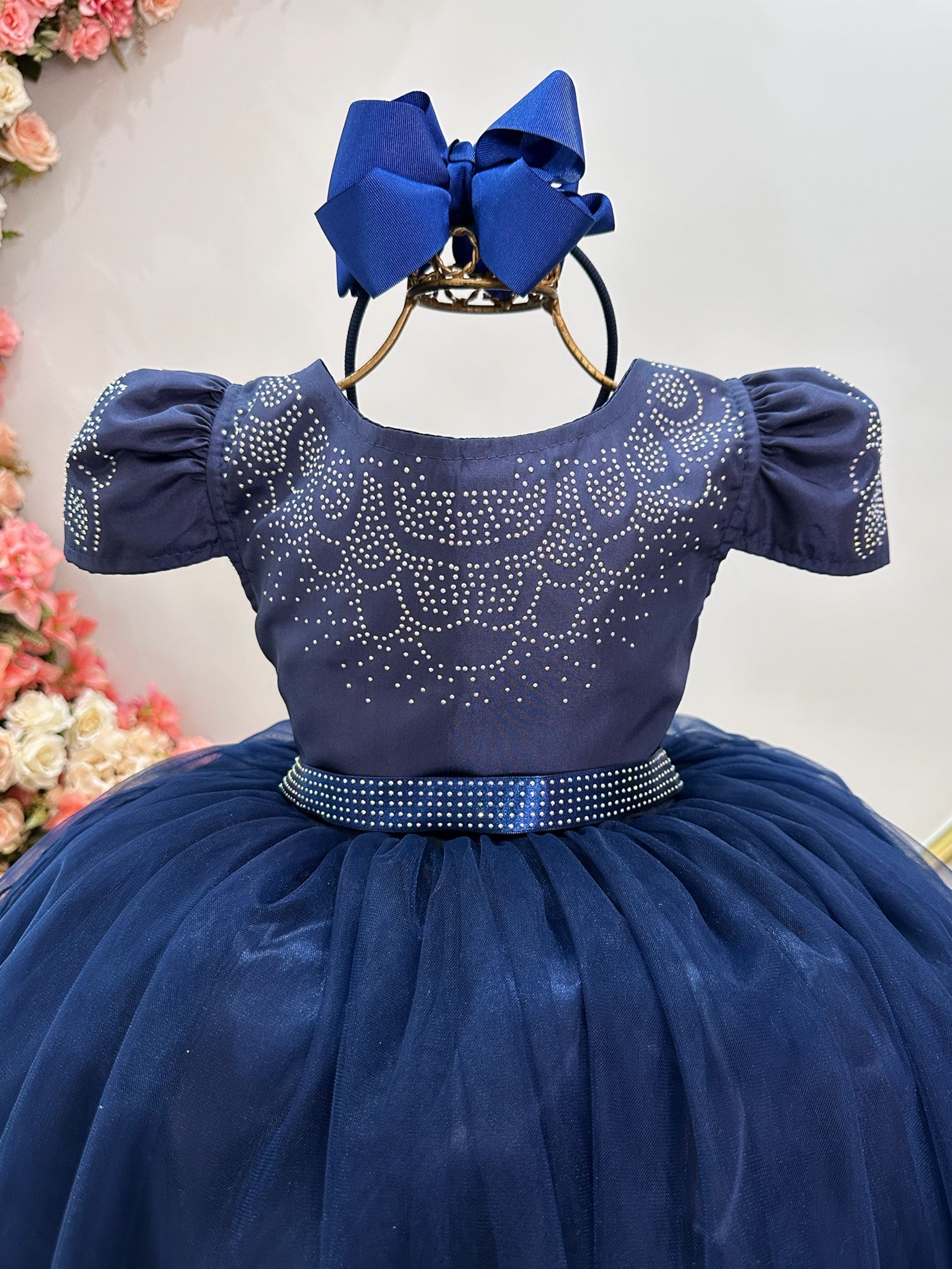 Vestido Infantil Azul Marinho Damas C/ Strass Luxo