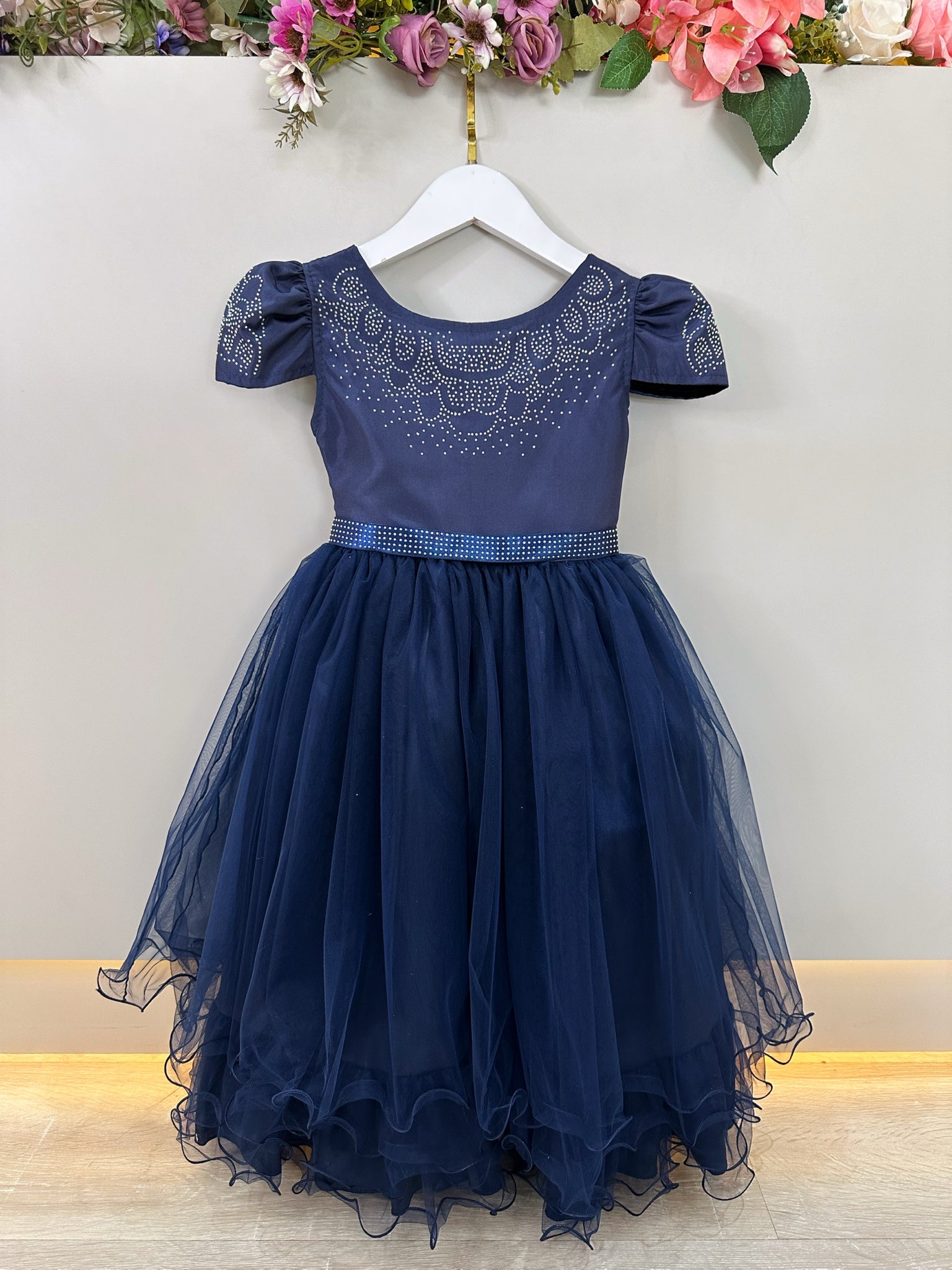 Vestido Infantil Azul Marinho Damas C/ Strass Luxo