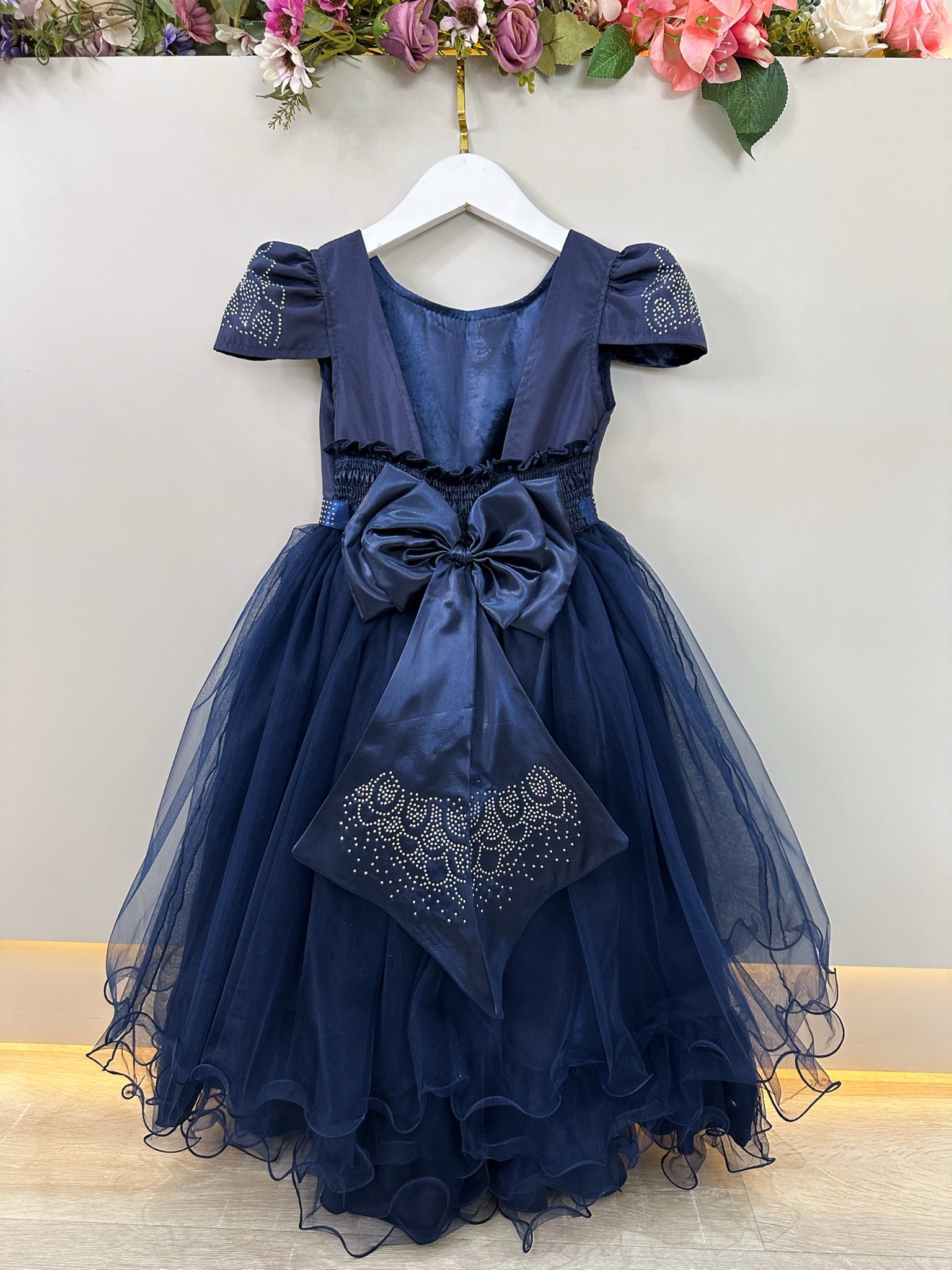 Vestido Infantil Azul Marinho Damas C/ Strass Luxo
