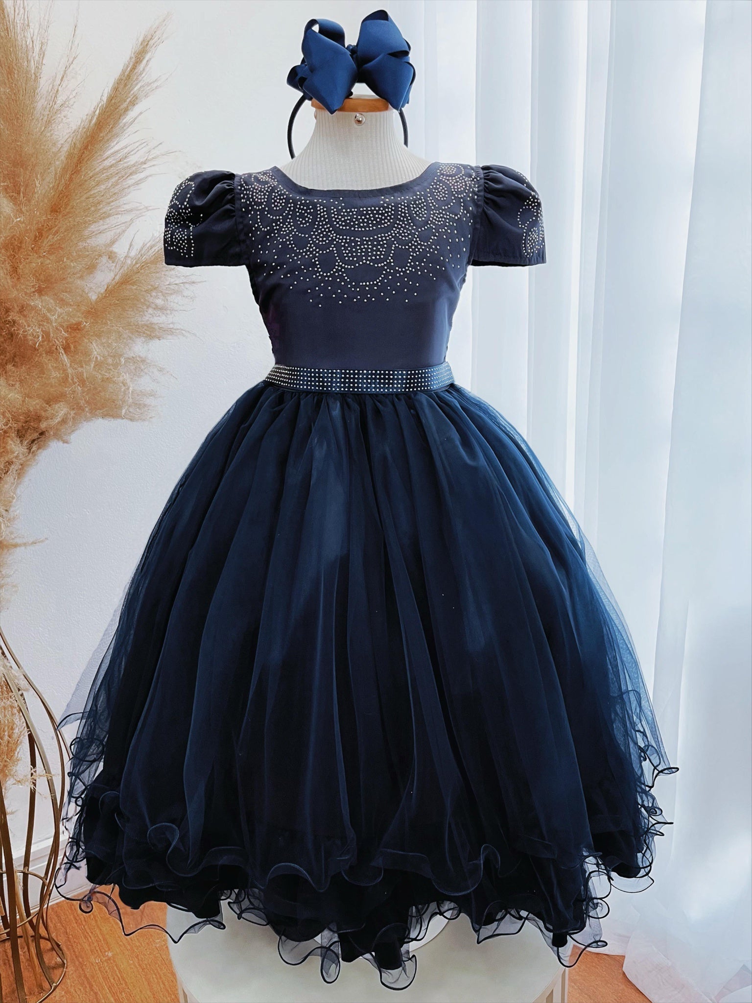 Vestido Infantil Azul Marinho Damas C/ Strass Luxo