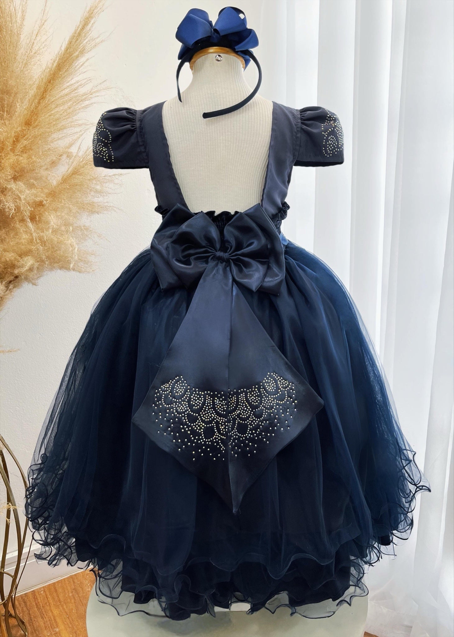 Vestido Infantil Azul Marinho Damas C/ Strass Luxo