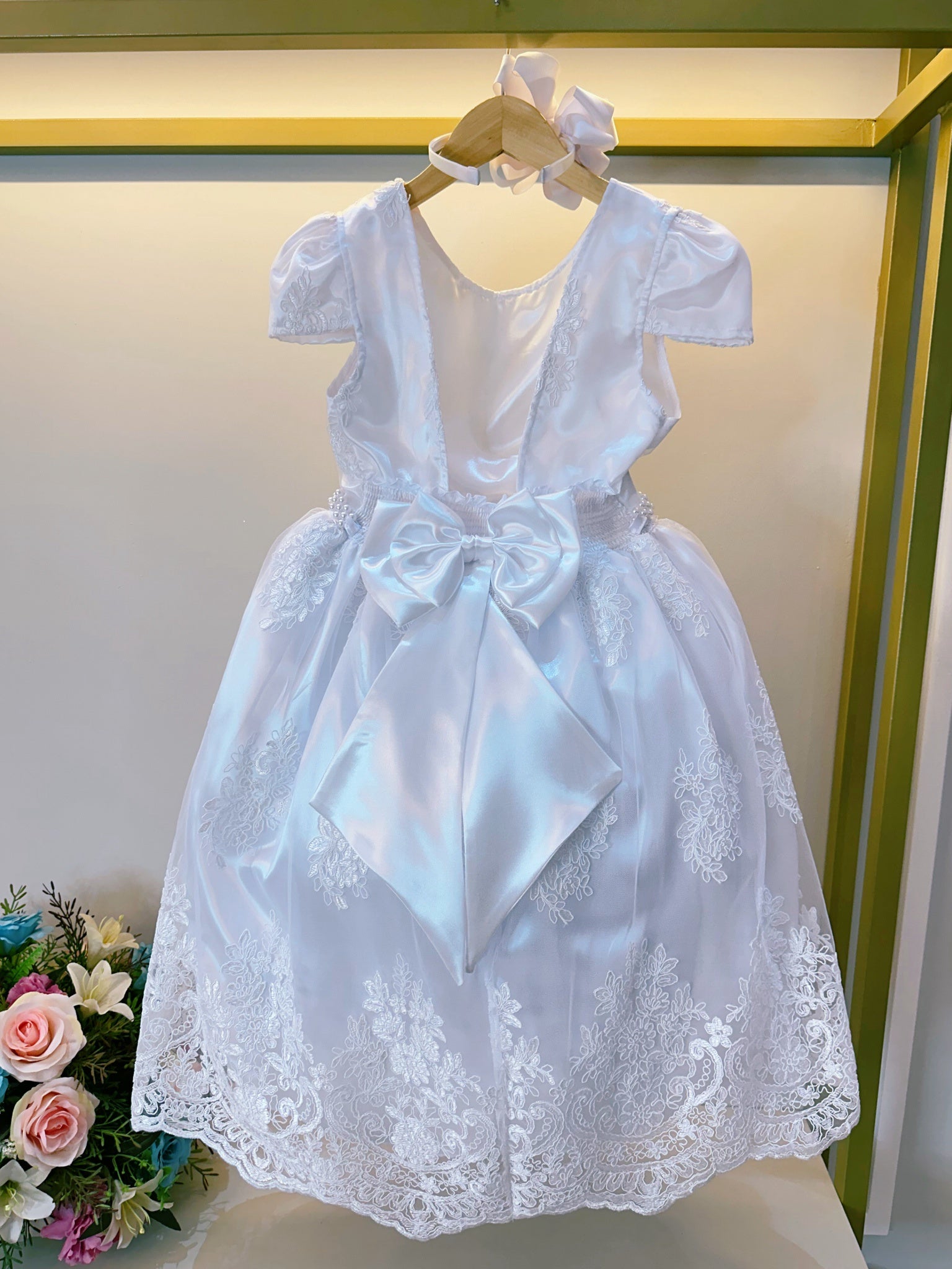 Vestido Infantil Branco C/ Renda Realeza Daminhas Festas