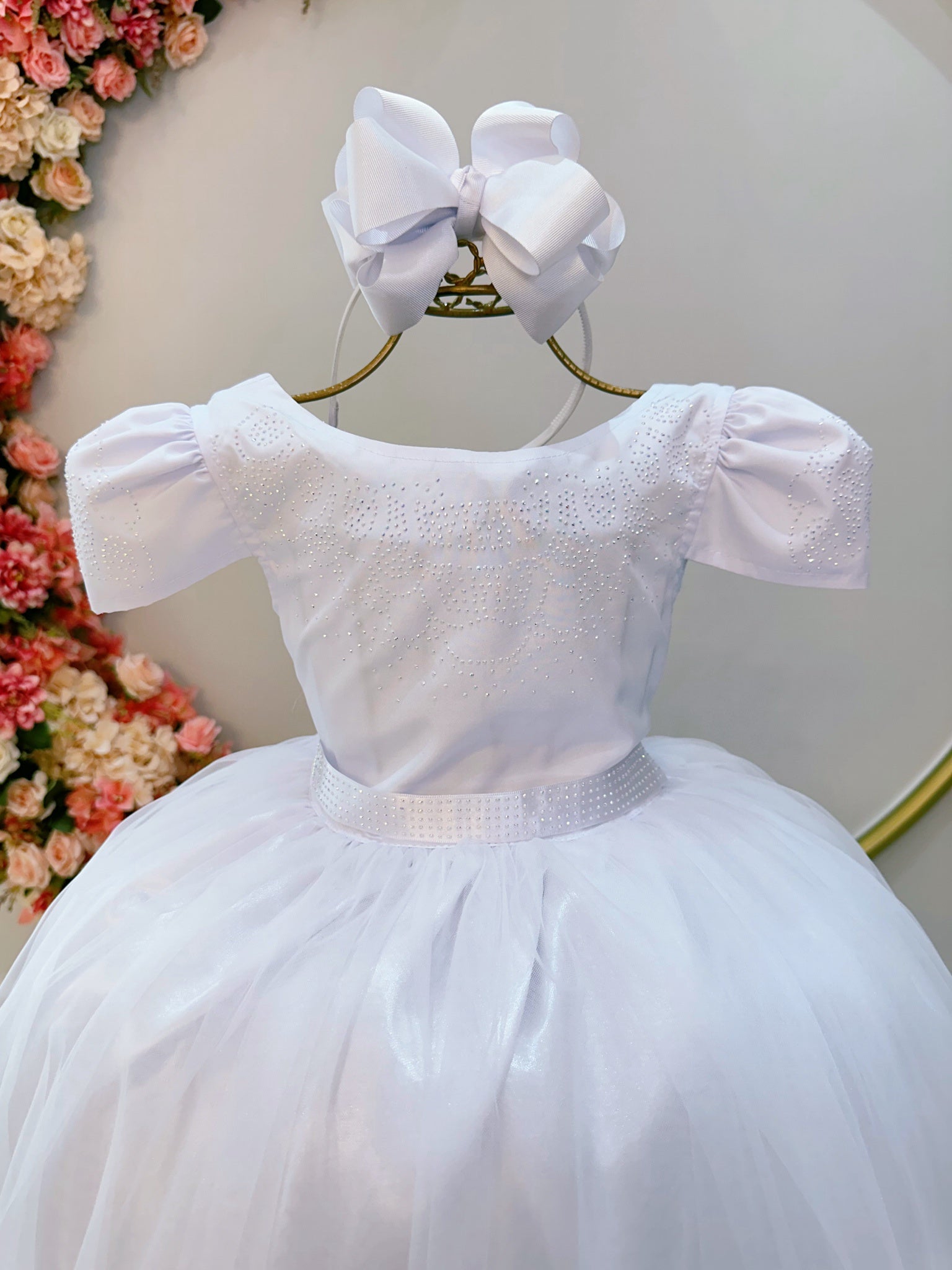 Vestido Infantil Branco C/ Strass Casamentos Luxo