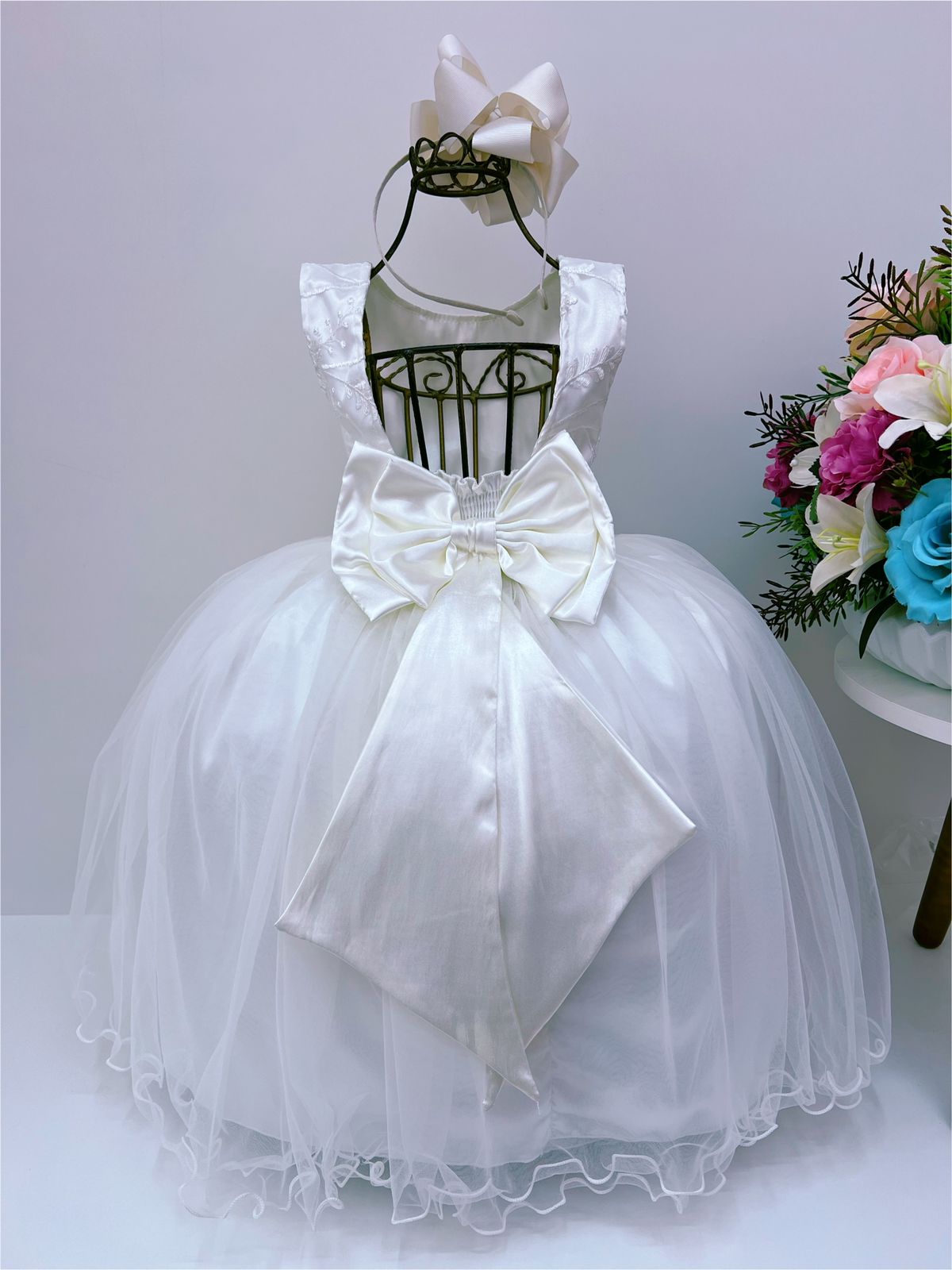 Vestido Infantil Off Renda Cinto Com Pérolas Strass