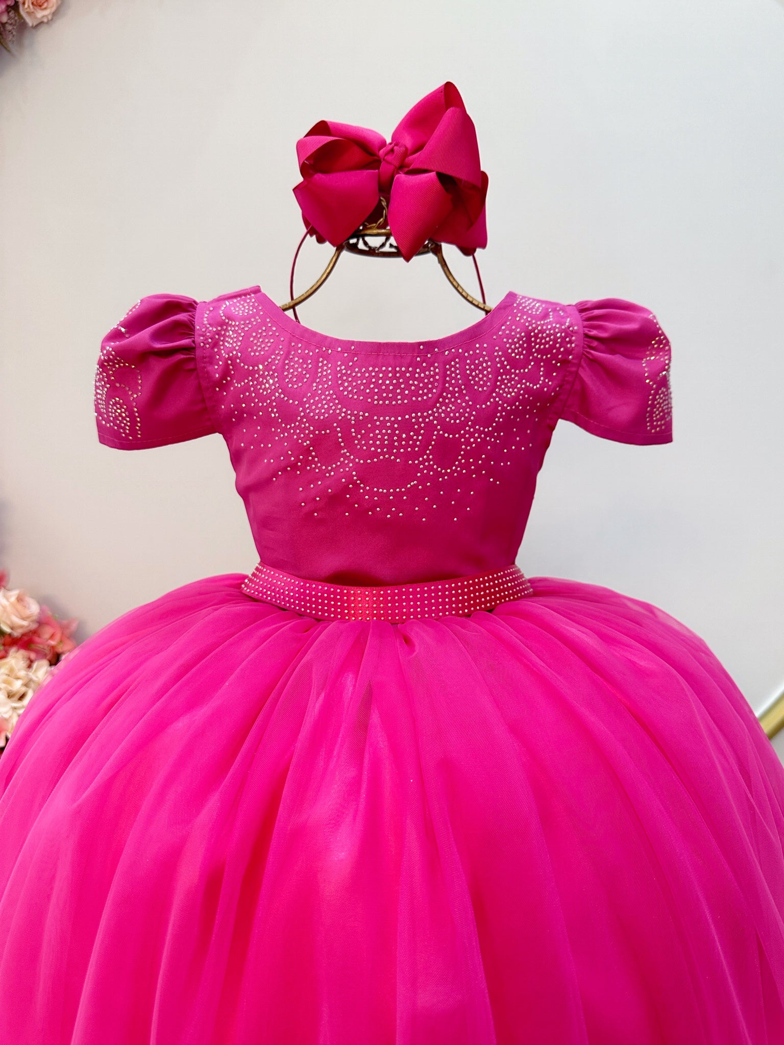 Vestido Infantil Pink C/ Strass Casamentos Luxo