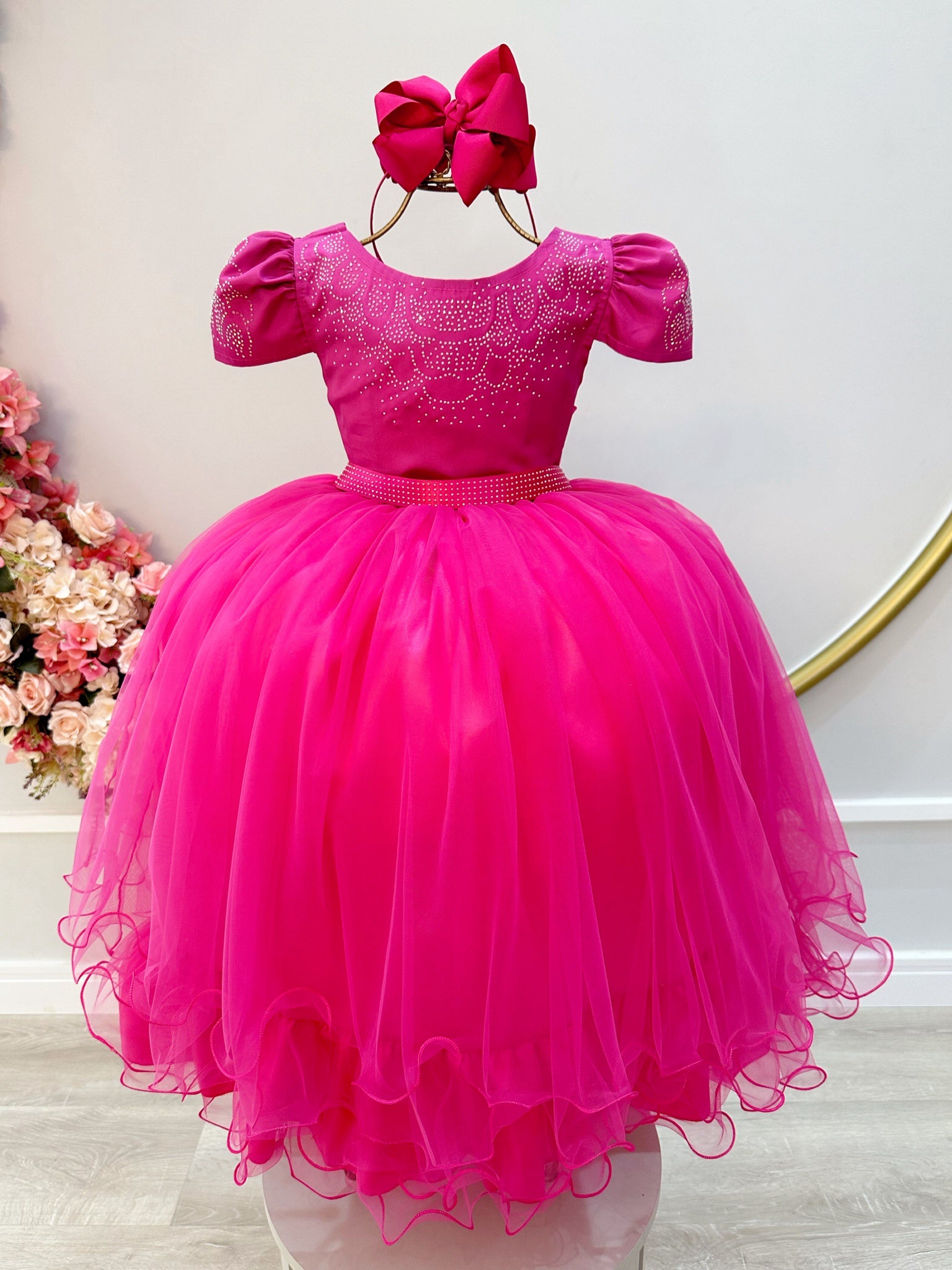 Vestido Infantil Pink C/ Strass Casamentos Luxo