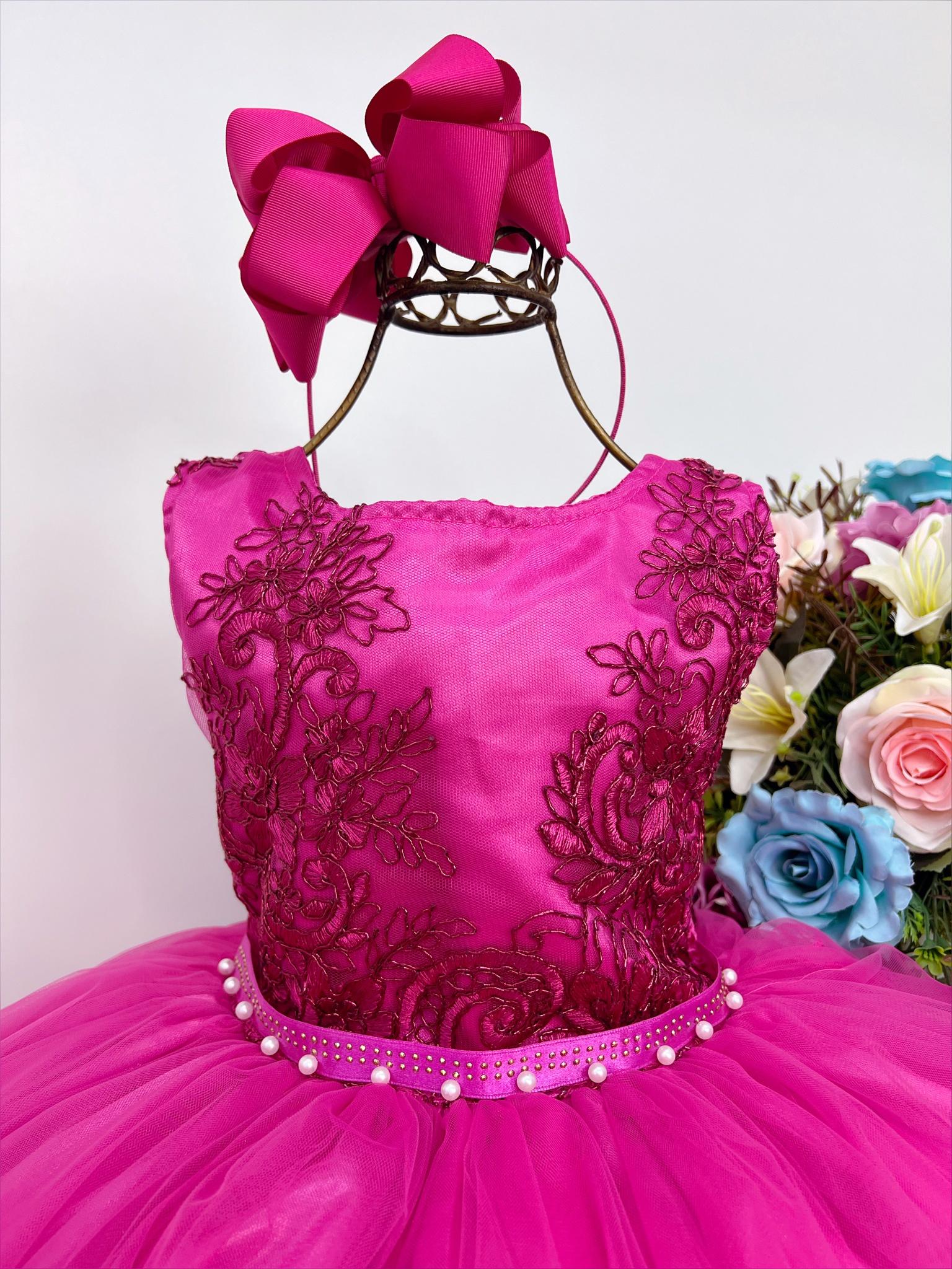Vestido Infantil Pink Damas de Honra Cinto Strass e Pérola