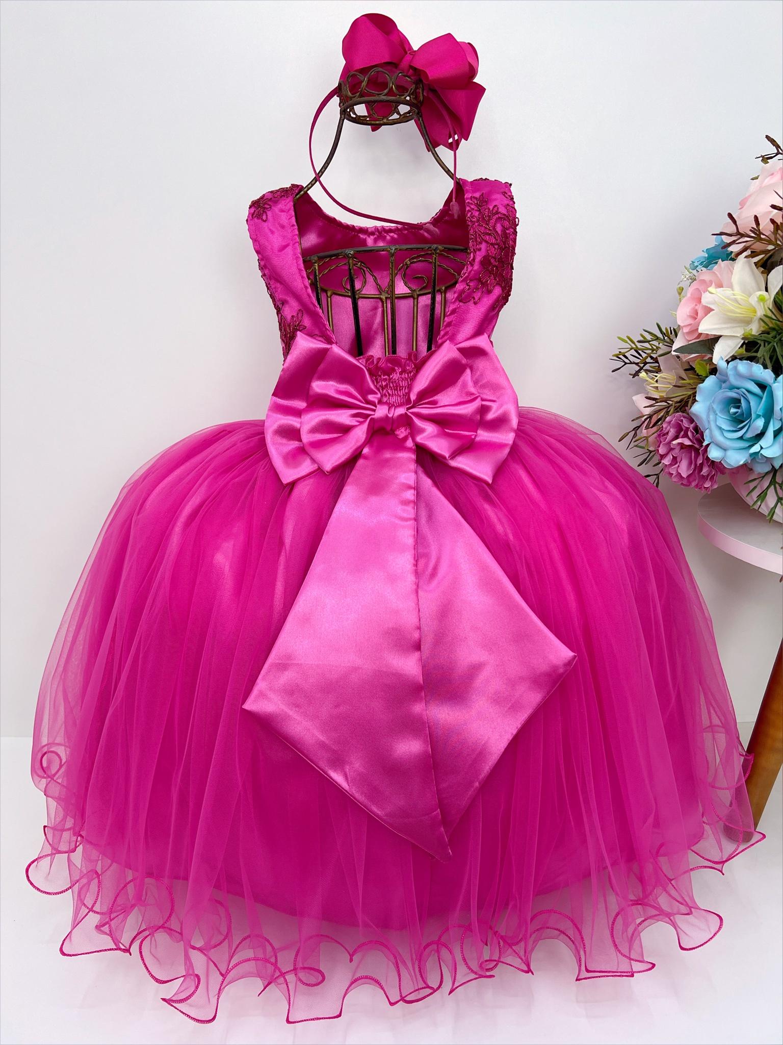 Vestido Infantil Pink Damas de Honra Cinto Strass e Pérola