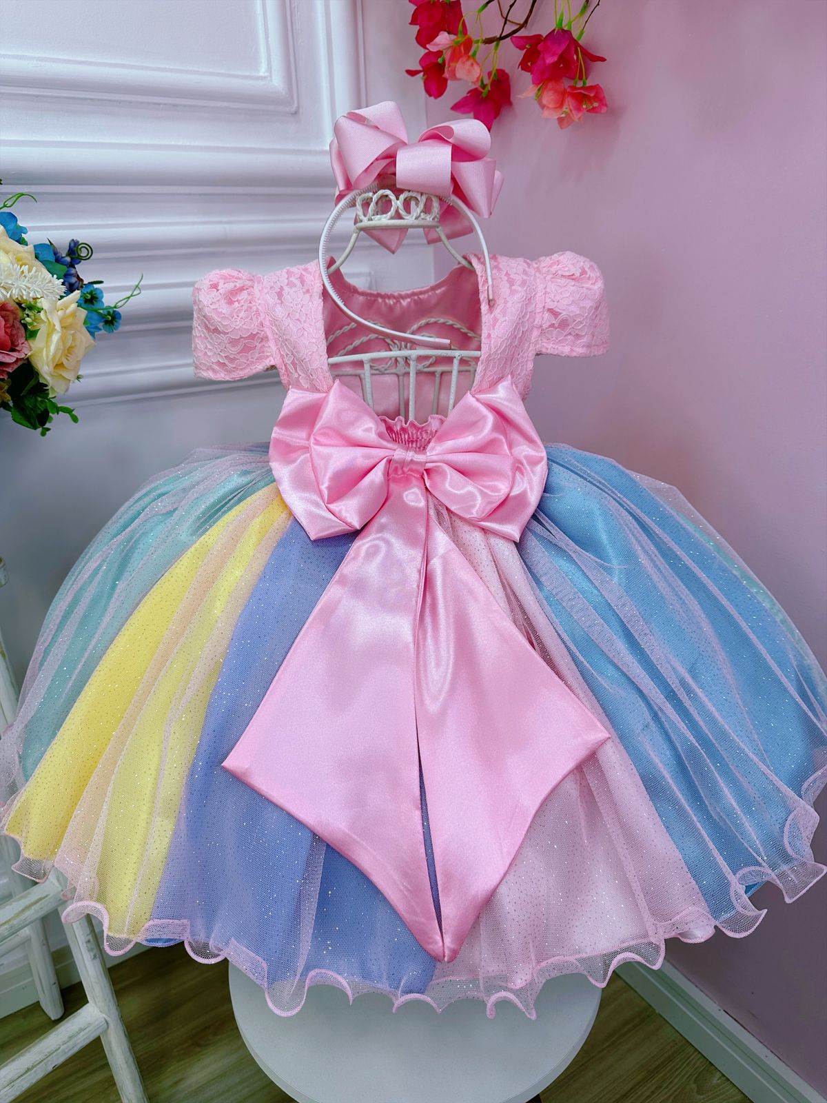 Vestido Infantil Unicórnio Chuva de Amor Arco Iris Festas