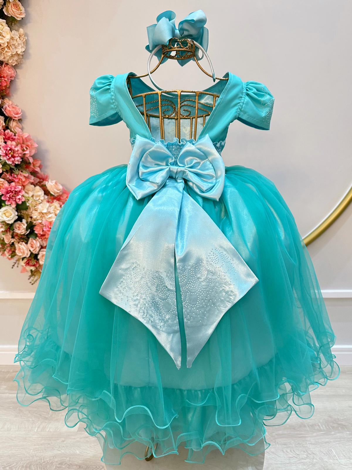Vestido Infantil Verde C/ Strass Casamentos Luxo
