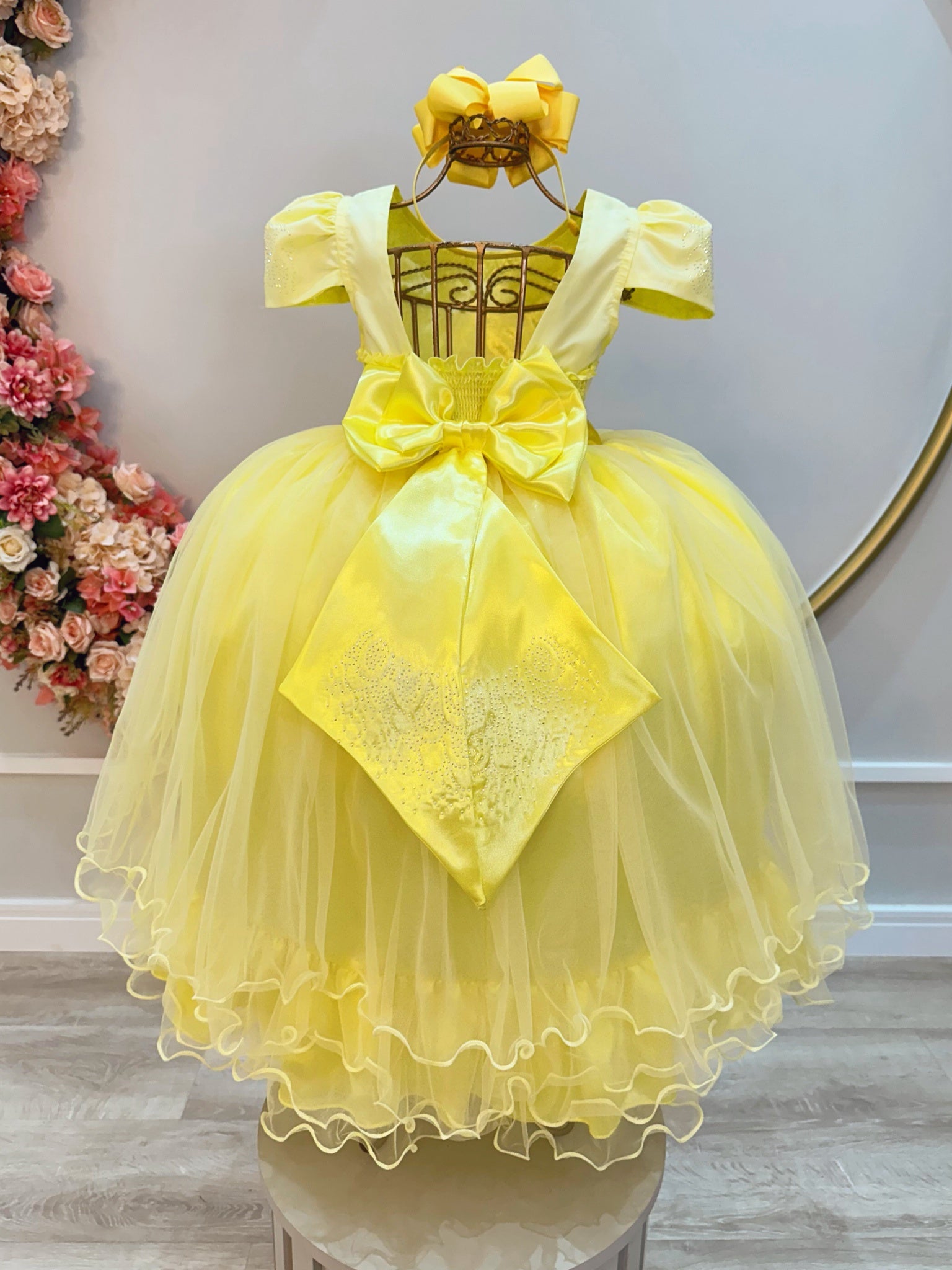 Vestido Infantil Amarelo C/ Strass Casamentos Luxo