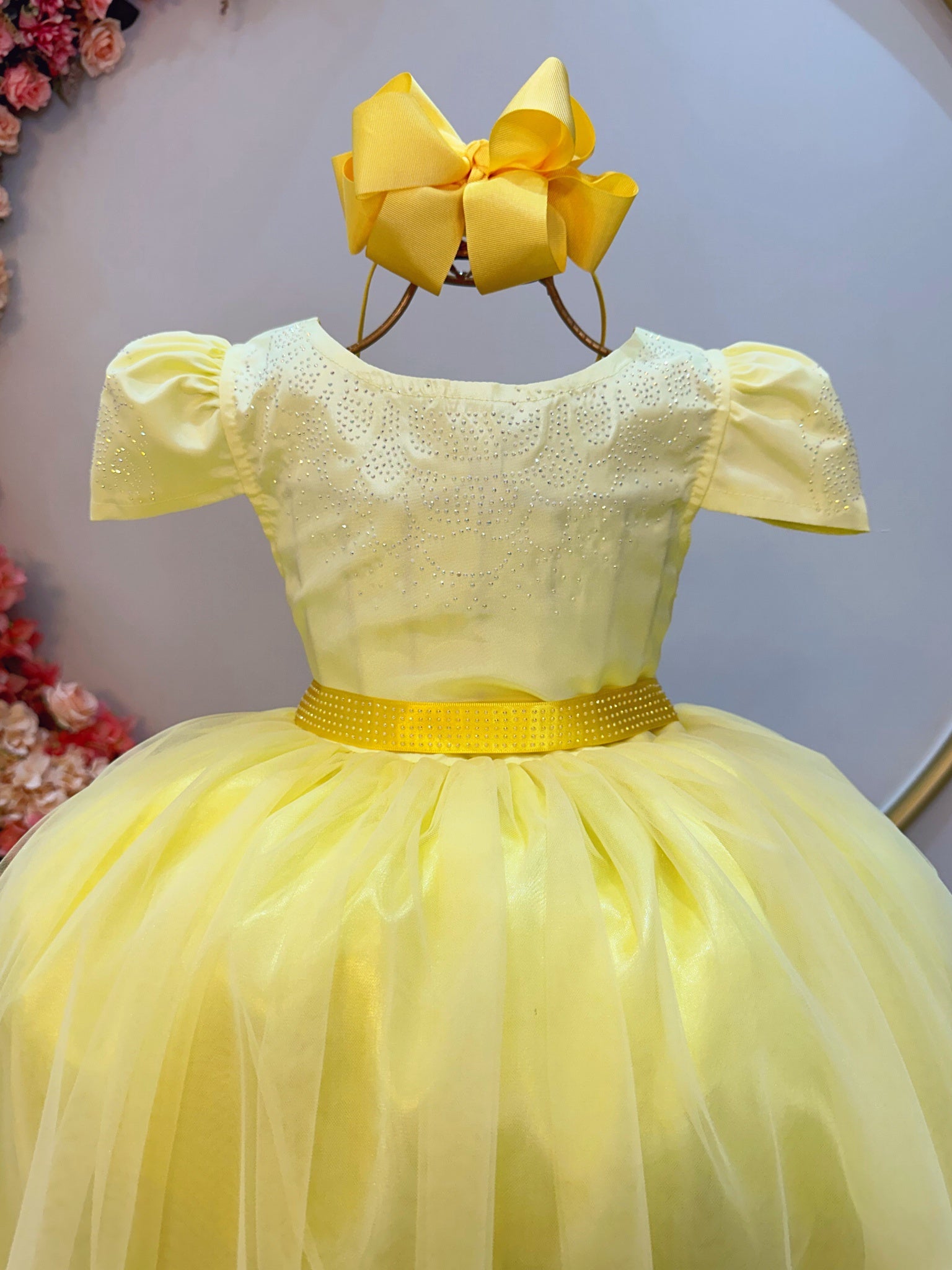 Vestido Infantil Amarelo C/ Strass Casamentos Luxo