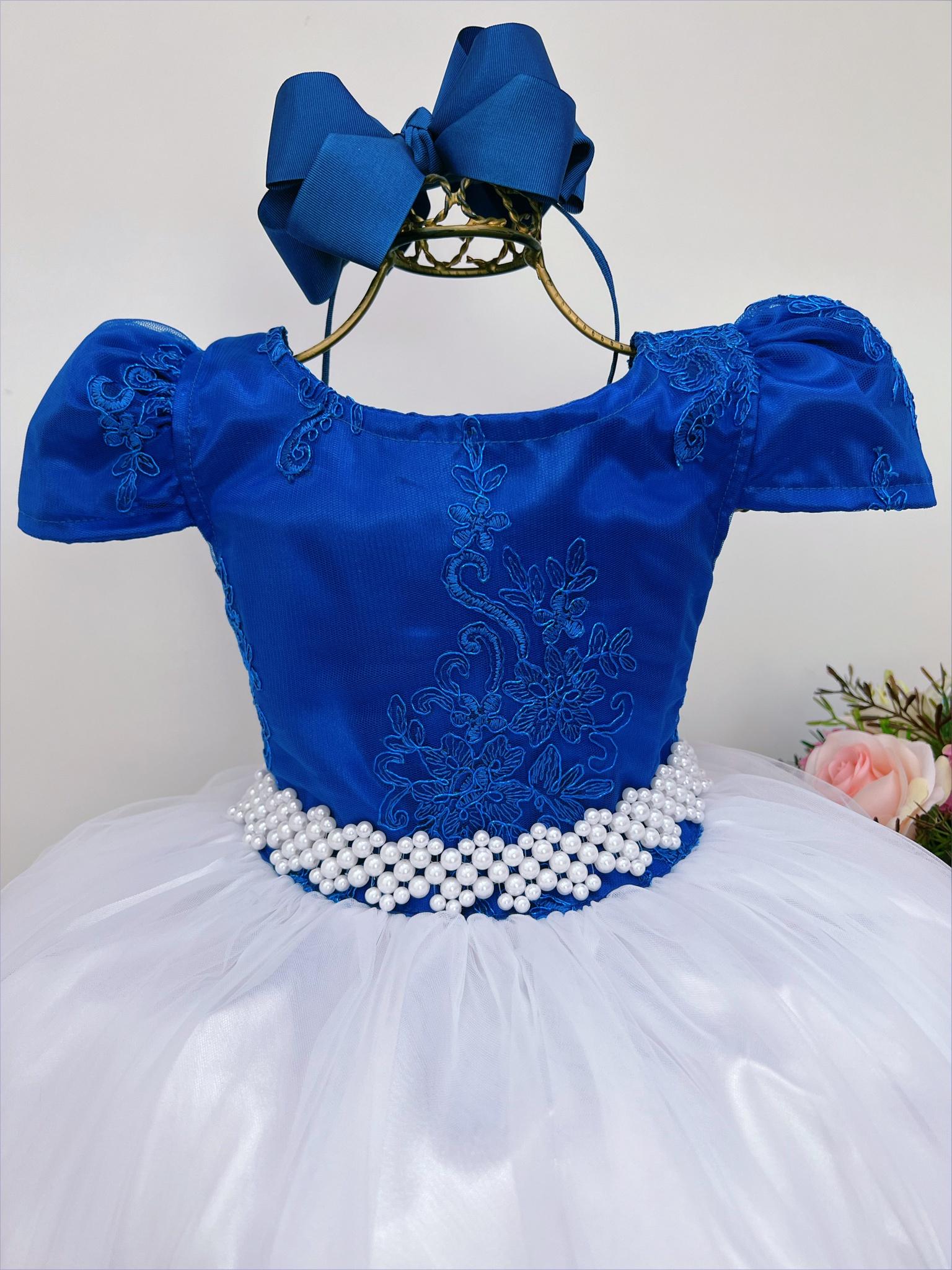 Vestido Infantil Azul Royal e Branco Damas Honra e Casamento