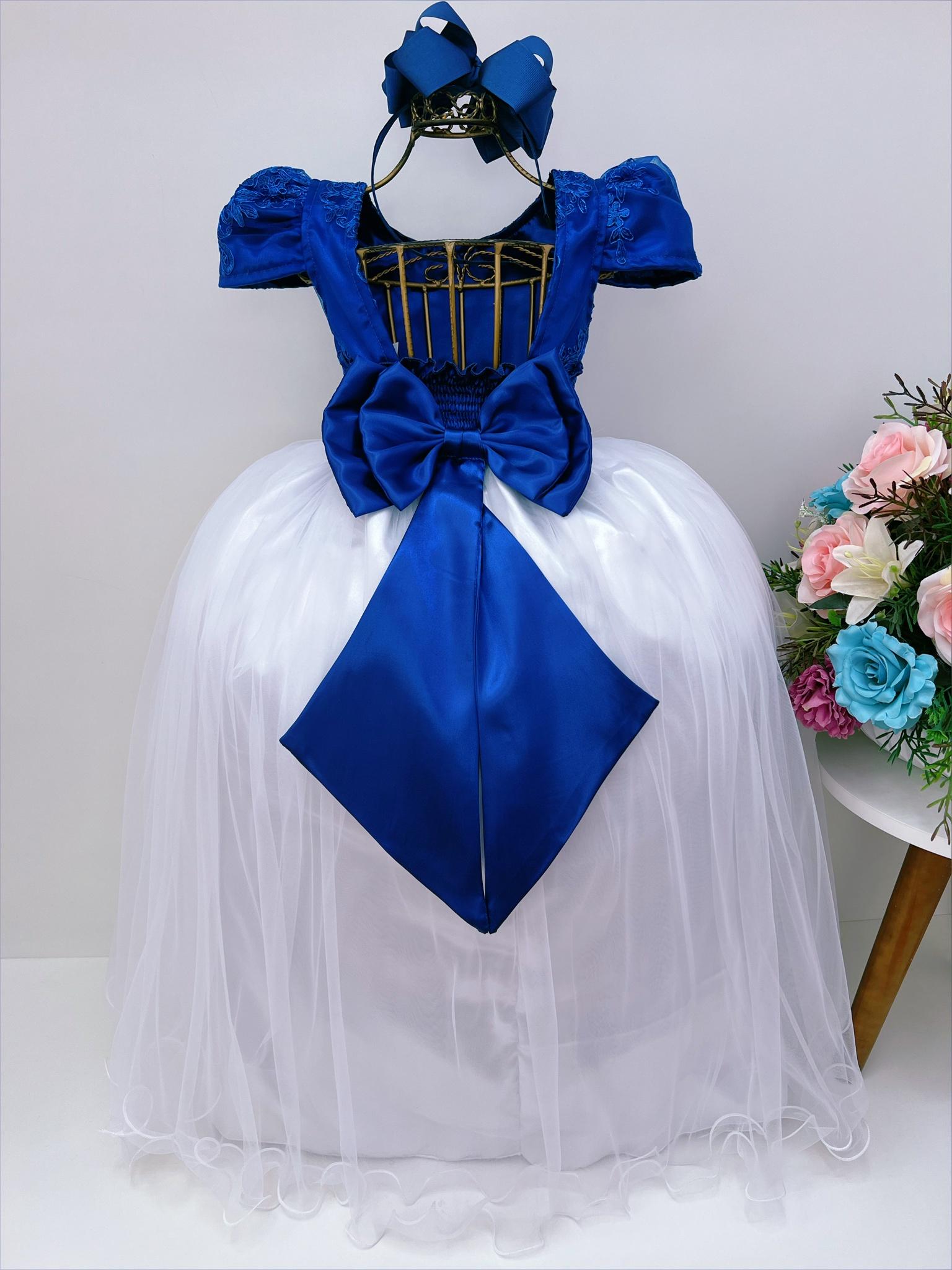 Vestido Infantil Azul Royal e Branco Damas Honra e Casamento