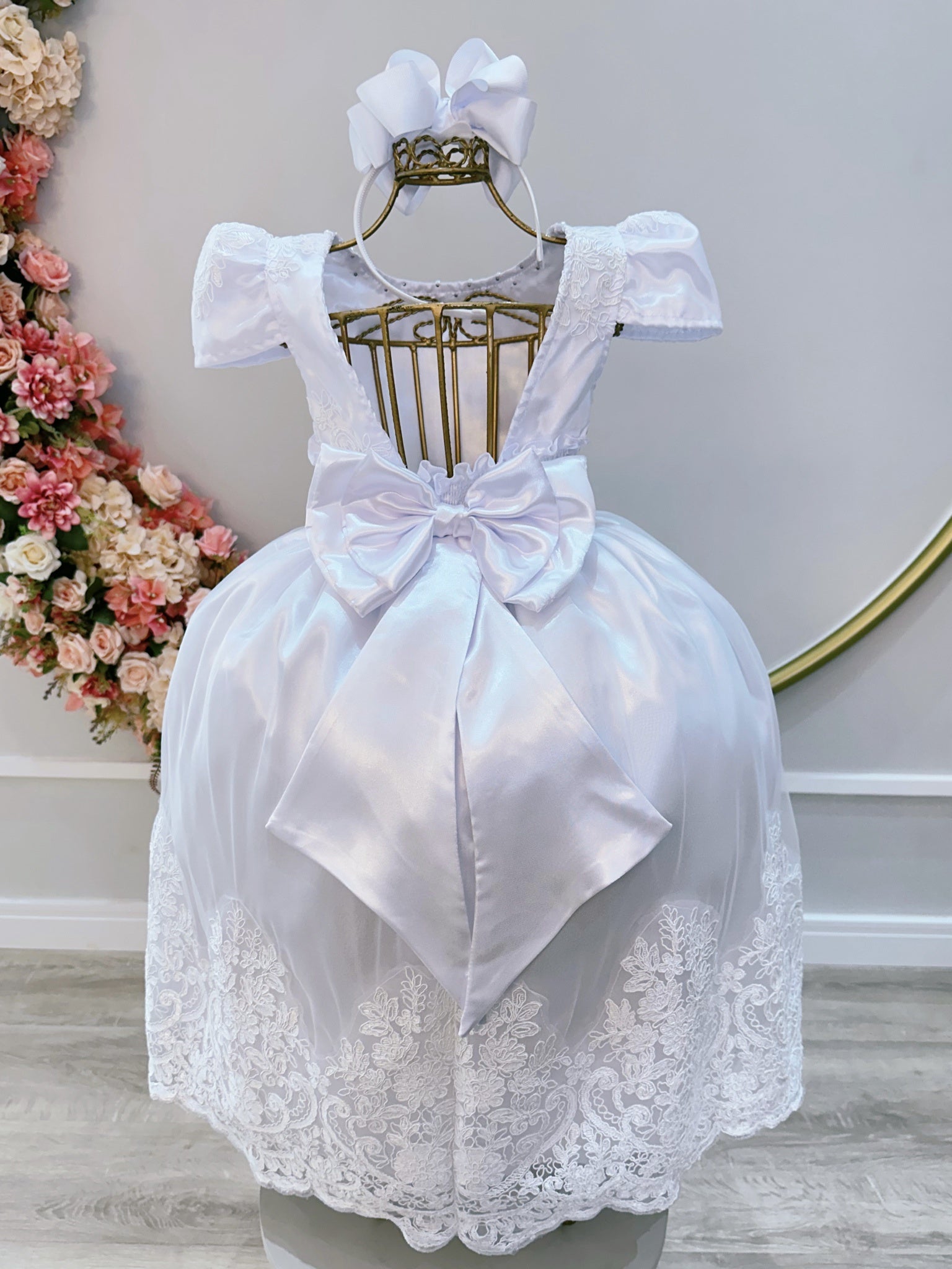 Vestido Infantil Branco C/ Renda Realeza Casamento Festas